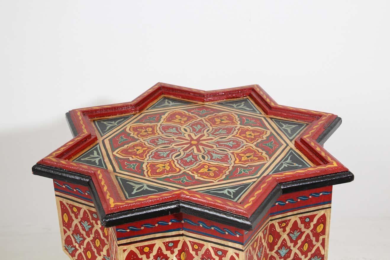 Moroccan Moorish Side Table Hand Painted Red Wood For Sale 7