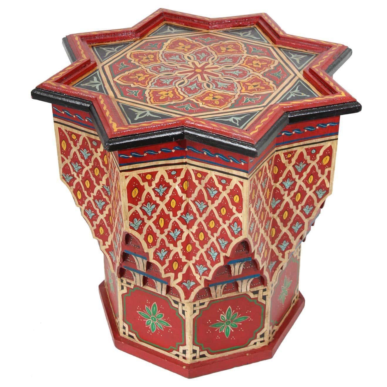 Moroccan Moorish Side Table Hand Painted Red Wood For Sale 8