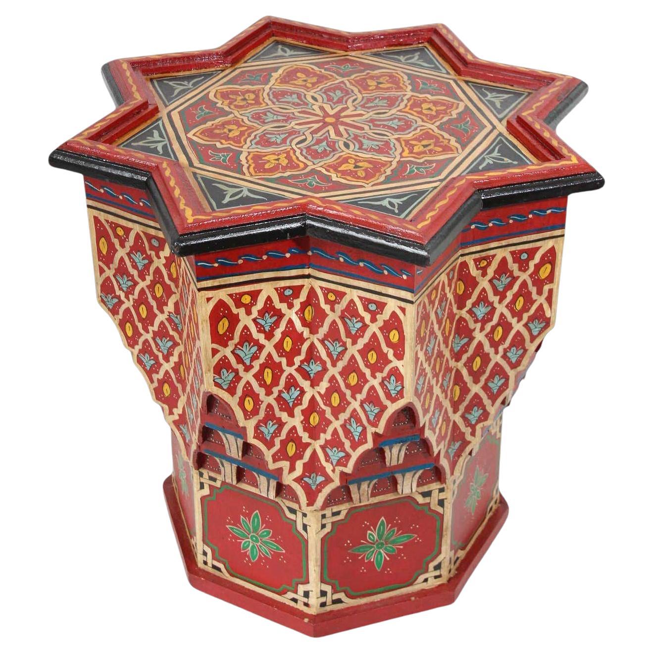 Mesa Auxiliar Morisca Marroquí Pintada a Mano Madera Roja