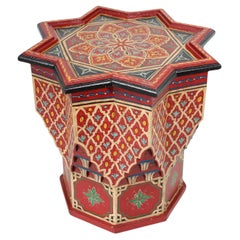 Moroccan Moorish Hand Painted Red Wood Side Table