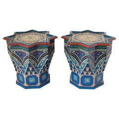 Moroccan Moorish Hand Painted Blue Side Star Tables