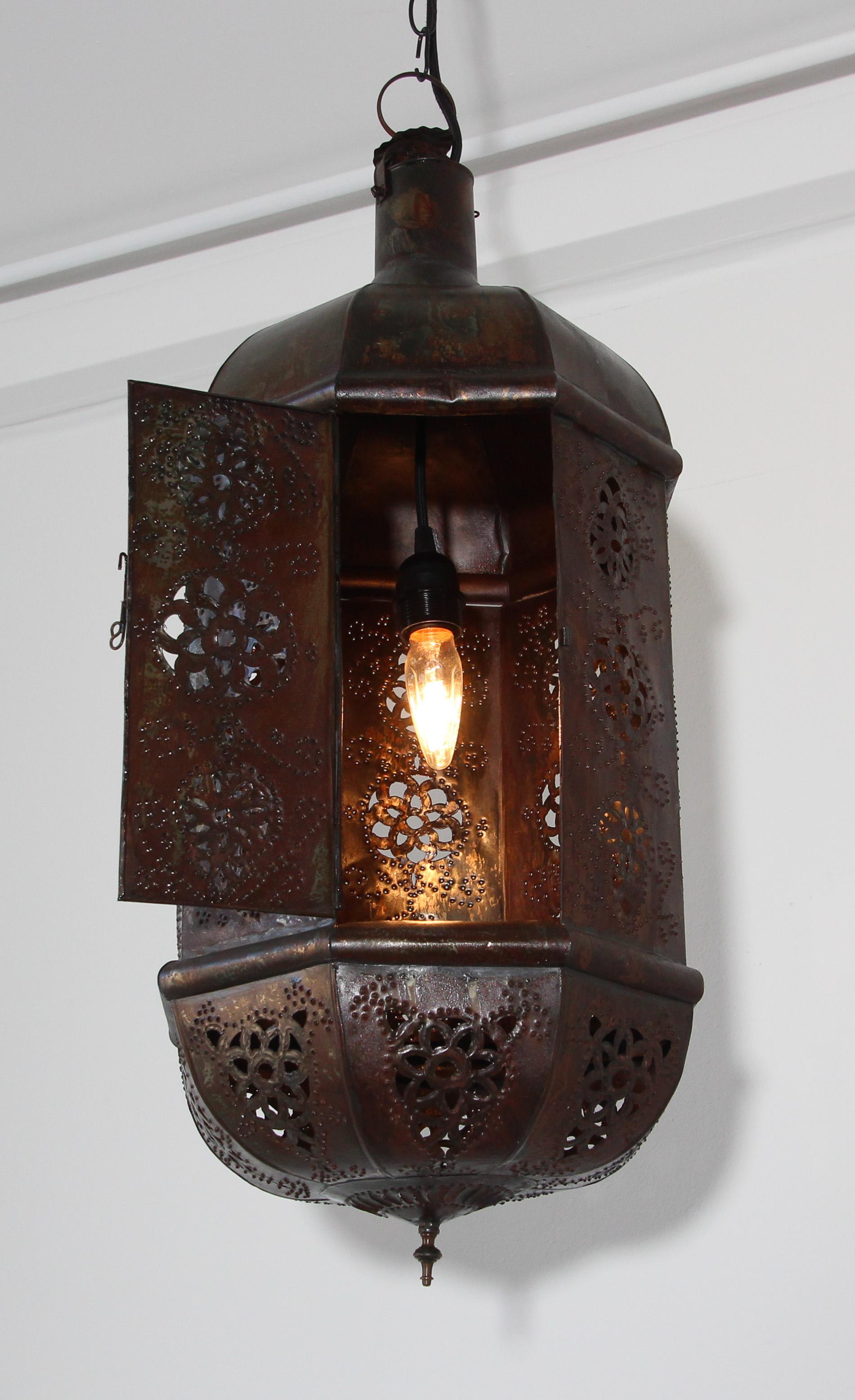Moroccan Moorish Handcrafted Metal Lantern Pendant For Sale 7