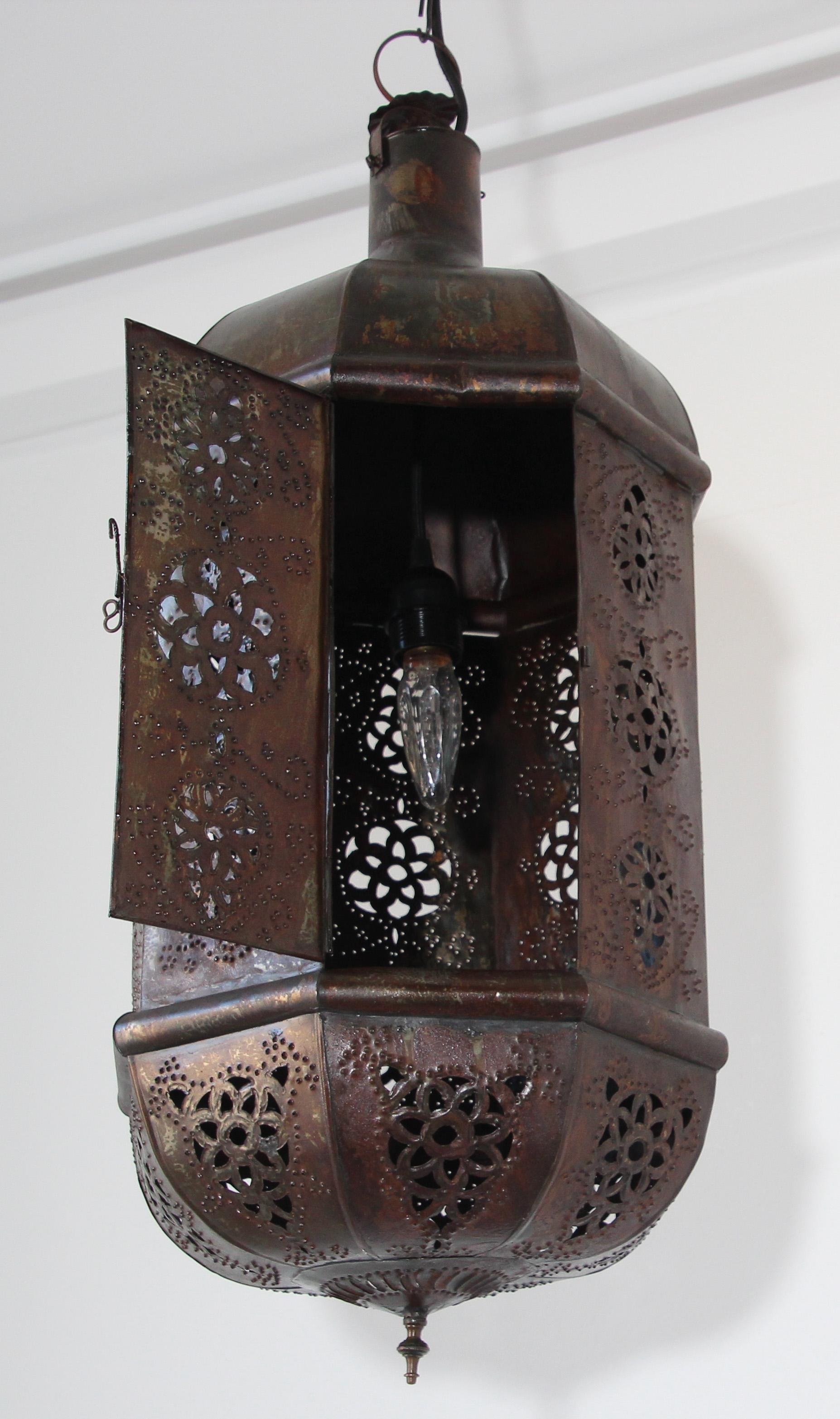 Moroccan Moorish Handcrafted Metal Lantern Pendant For Sale 8