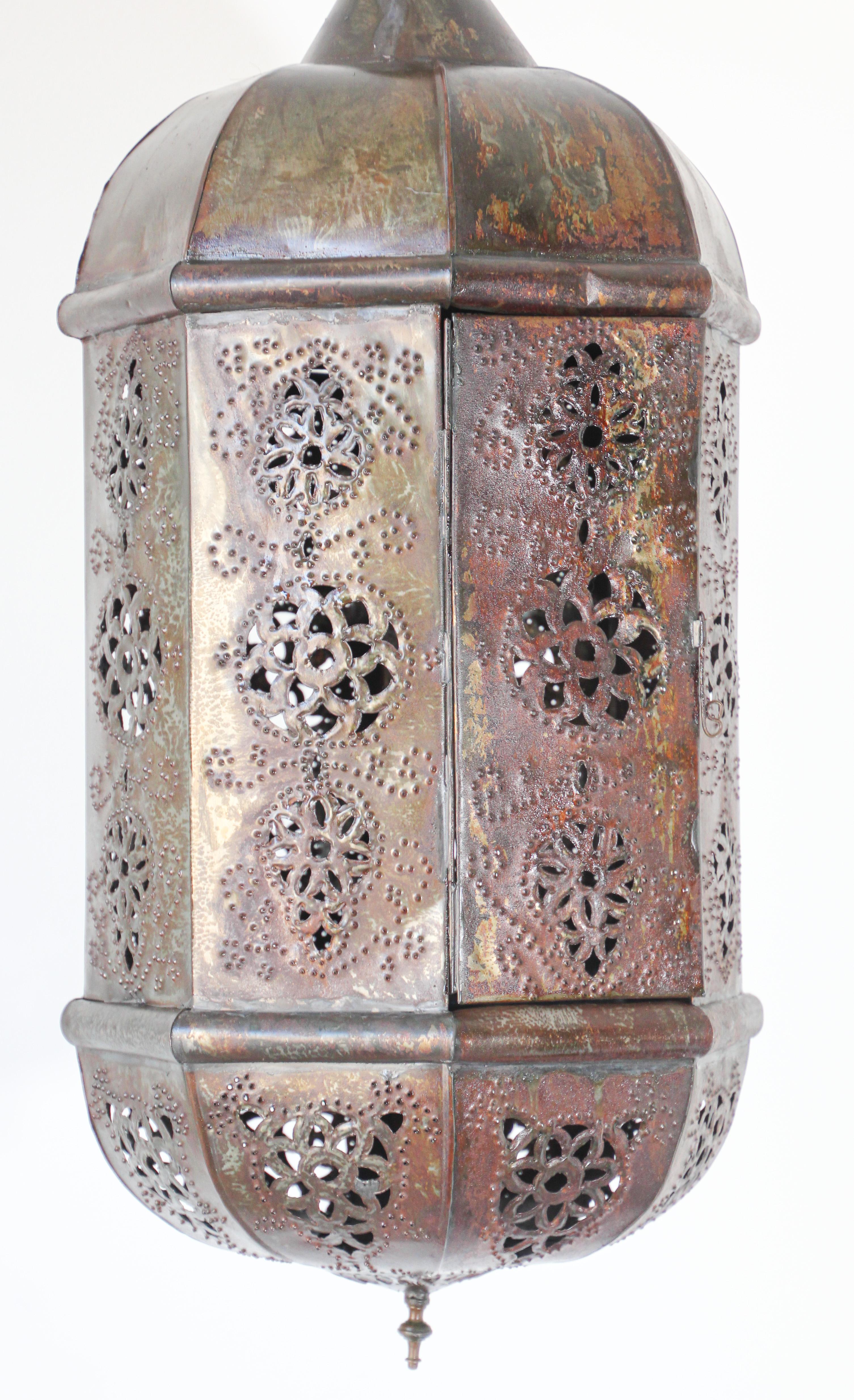 Moroccan Moorish Handcrafted Metal Lantern Pendant For Sale 9