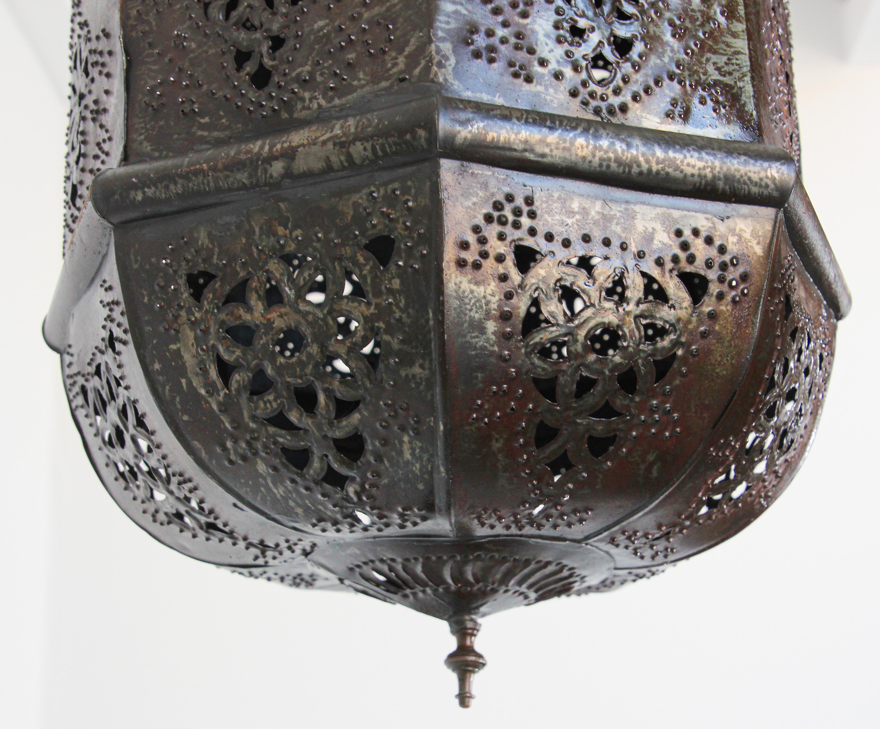 Moroccan Moorish Handcrafted Metal Lantern Pendant For Sale 11