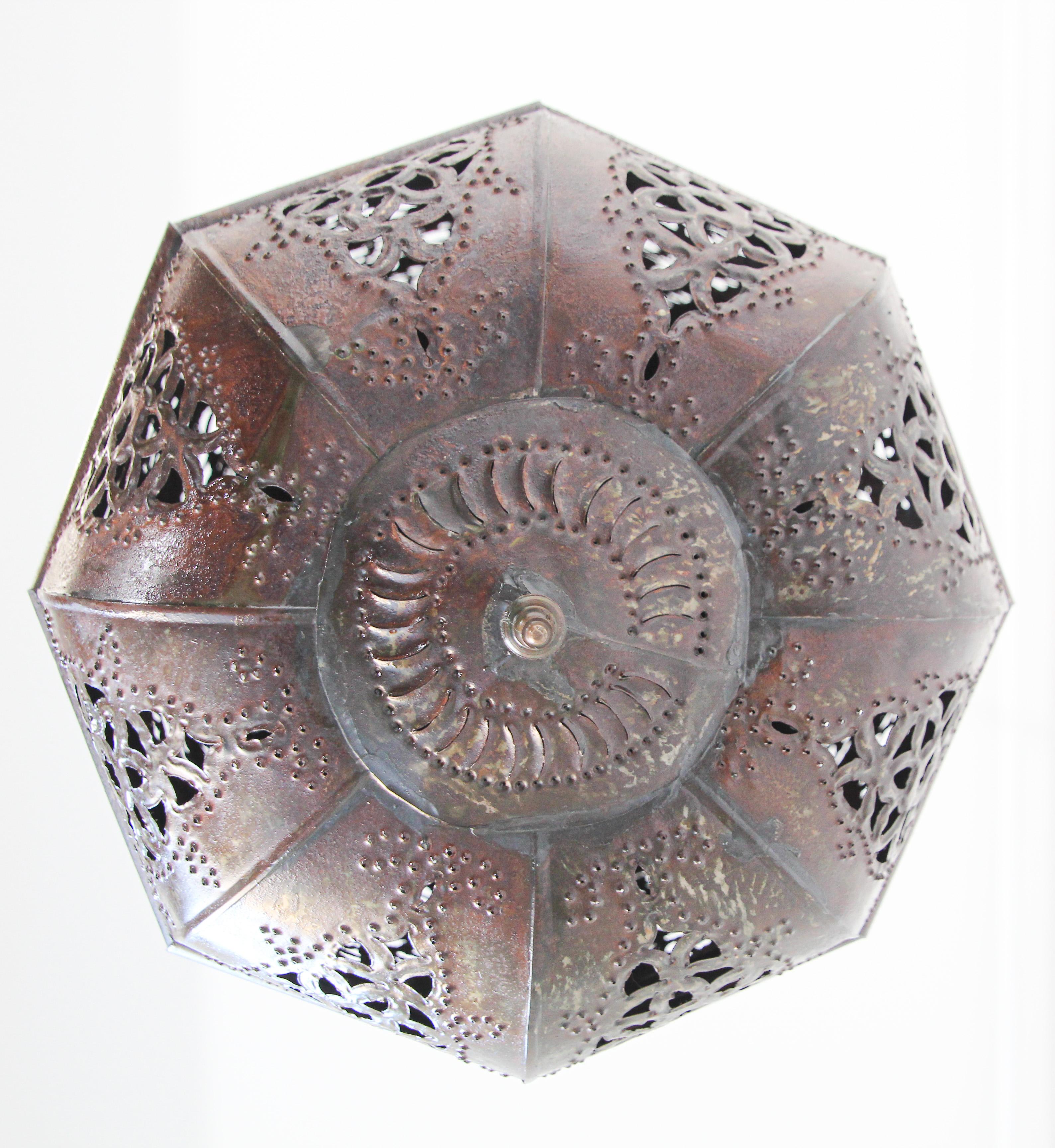 Moroccan Moorish Handcrafted Metal Lantern Pendant For Sale 12