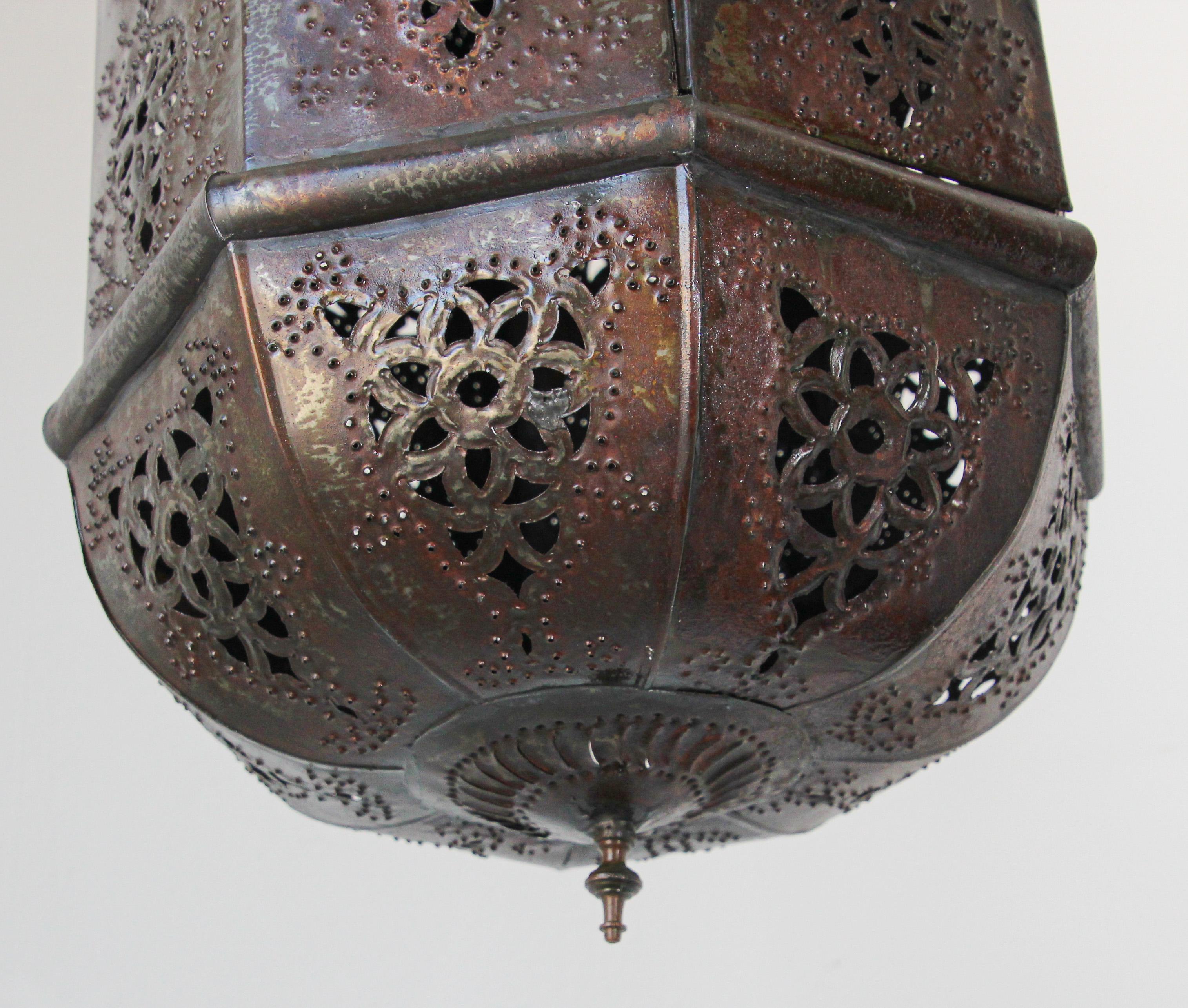 Moroccan Moorish Handcrafted Metal Lantern Pendant For Sale 13