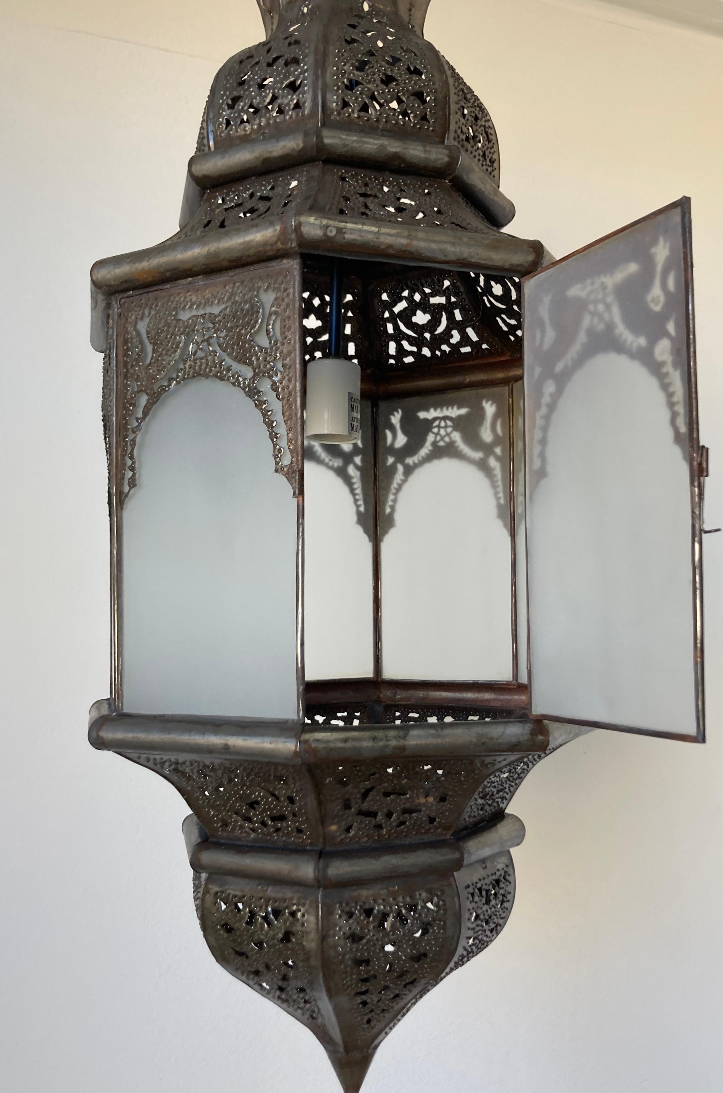 Moroccan Moorish Hanging Lantern with Milky Glass 1