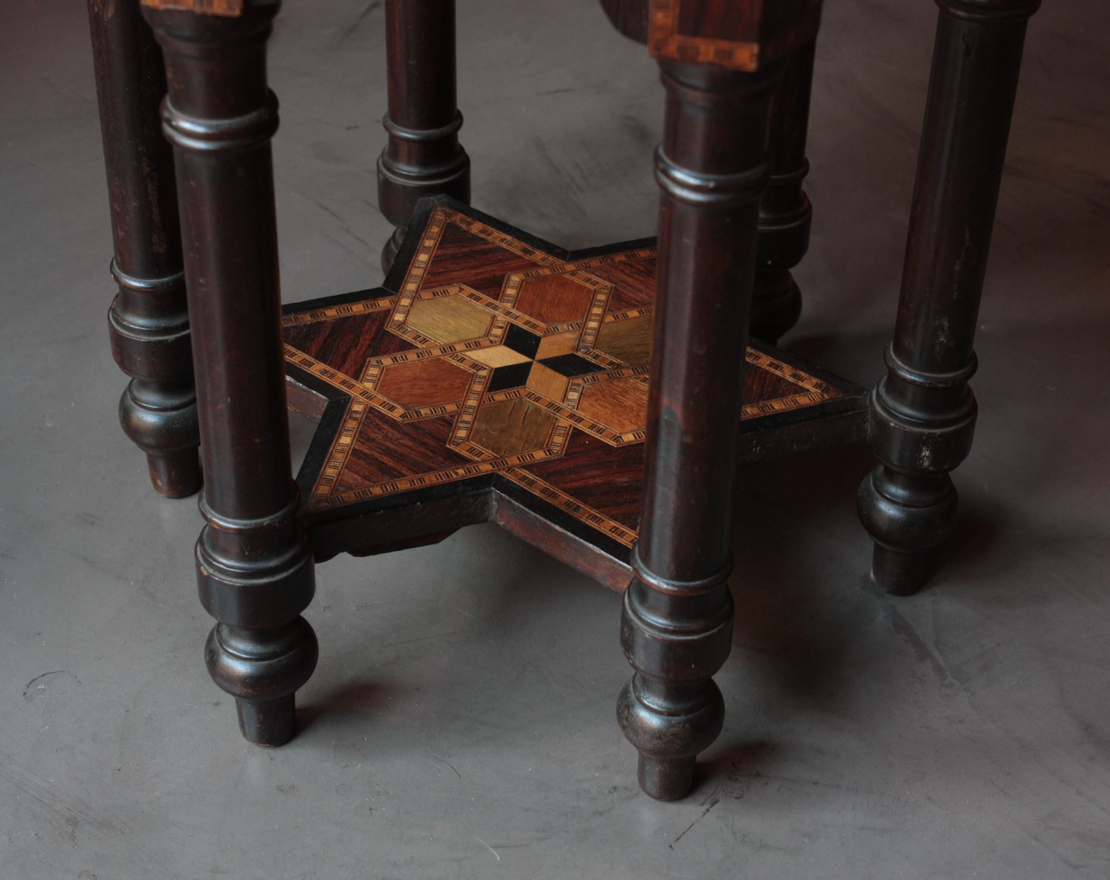 Moroccan Moorish Inlaid Hexagonal Table or Stand 1