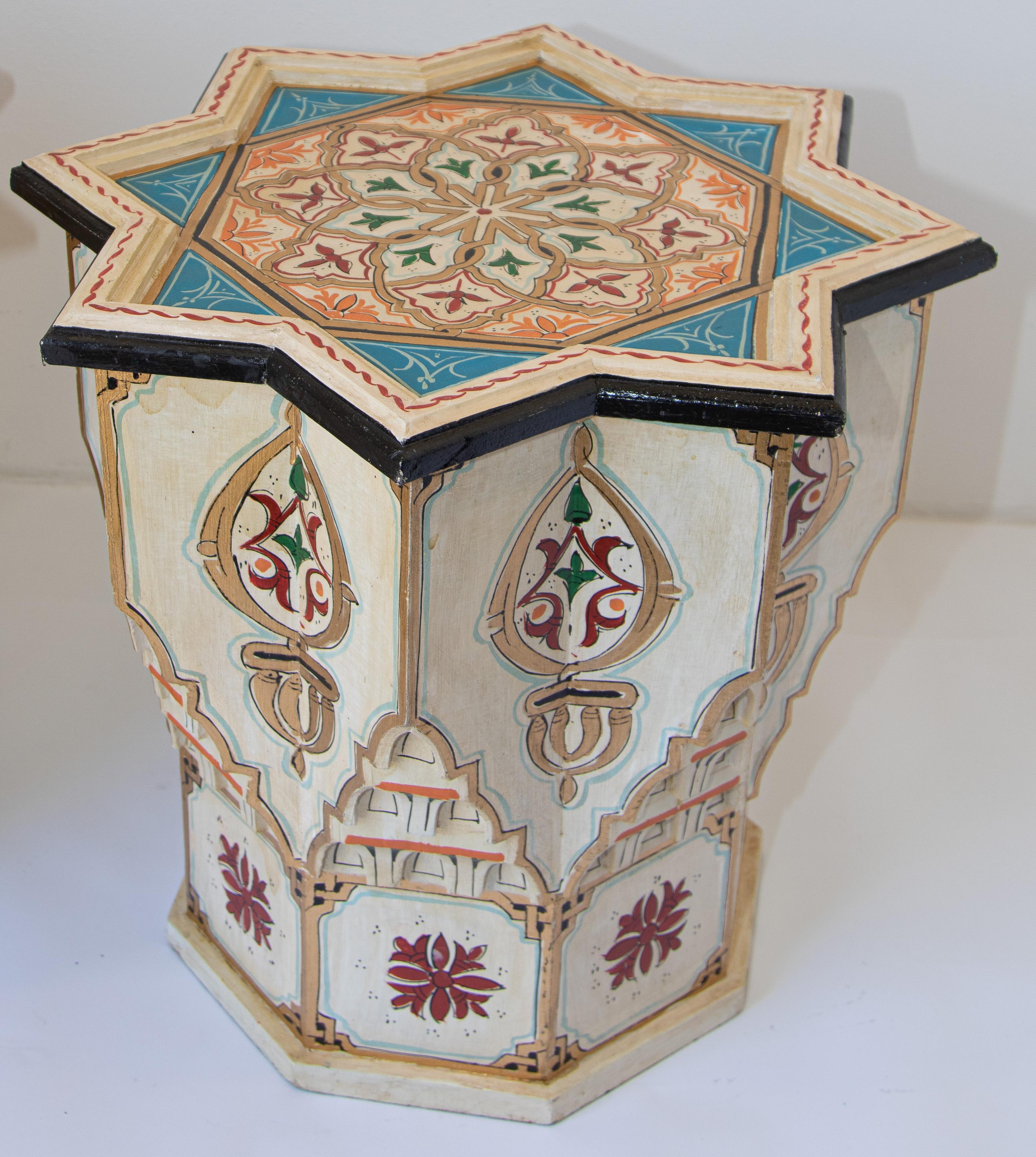 Hand-Painted Moroccan Moorish Ivory Side Tables a Pair