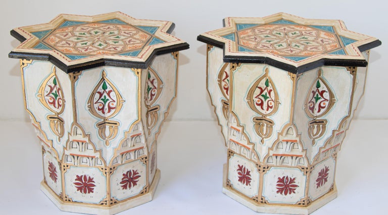 Moroccan Moorish Ivory Side Tables a Pair For Sale 2