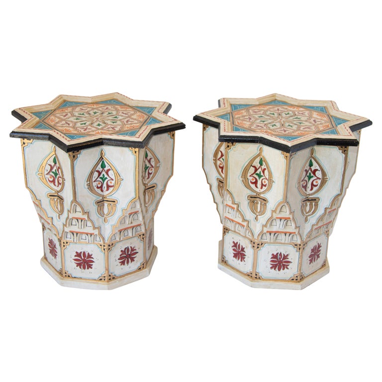 Moroccan Moorish Ivory Side Tables a Pair For Sale