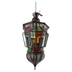 Moroccan Moorish Chandelier with Colored Glass 1980s