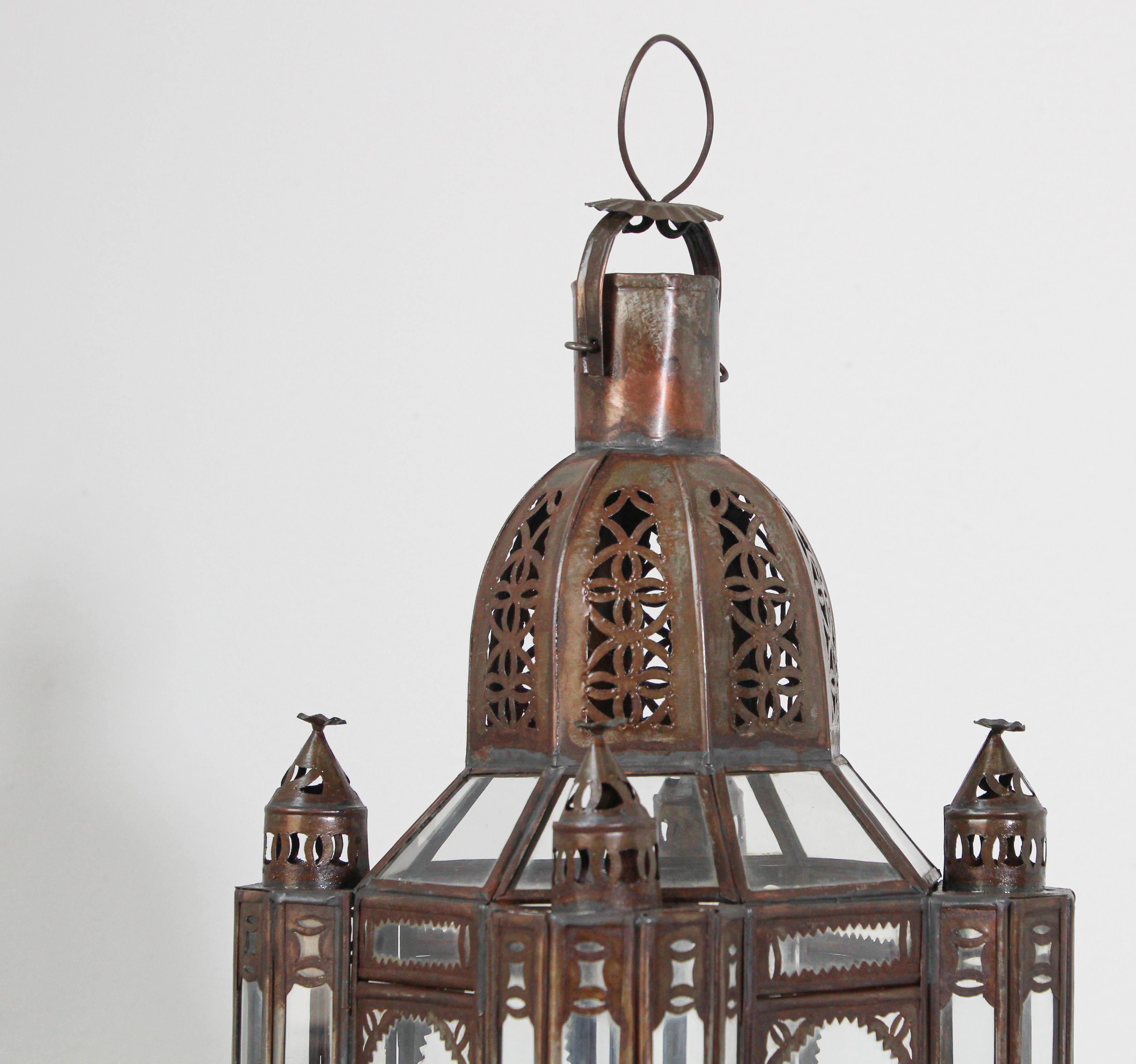 Moroccan Moorish Metal and Clear Glass Candle Lantern 5