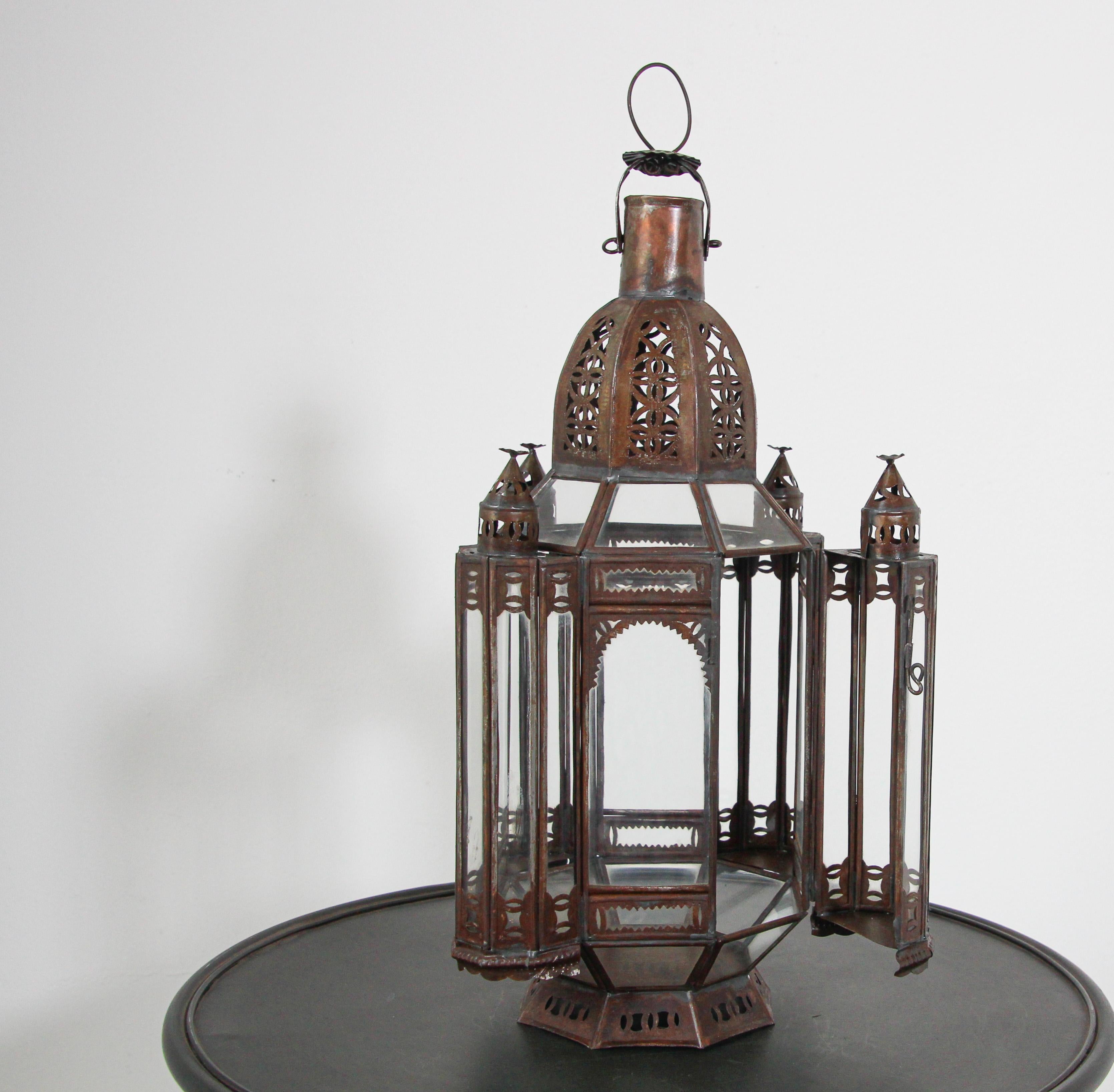 Moroccan Moorish Metal and Clear Glass Candle Lantern 6