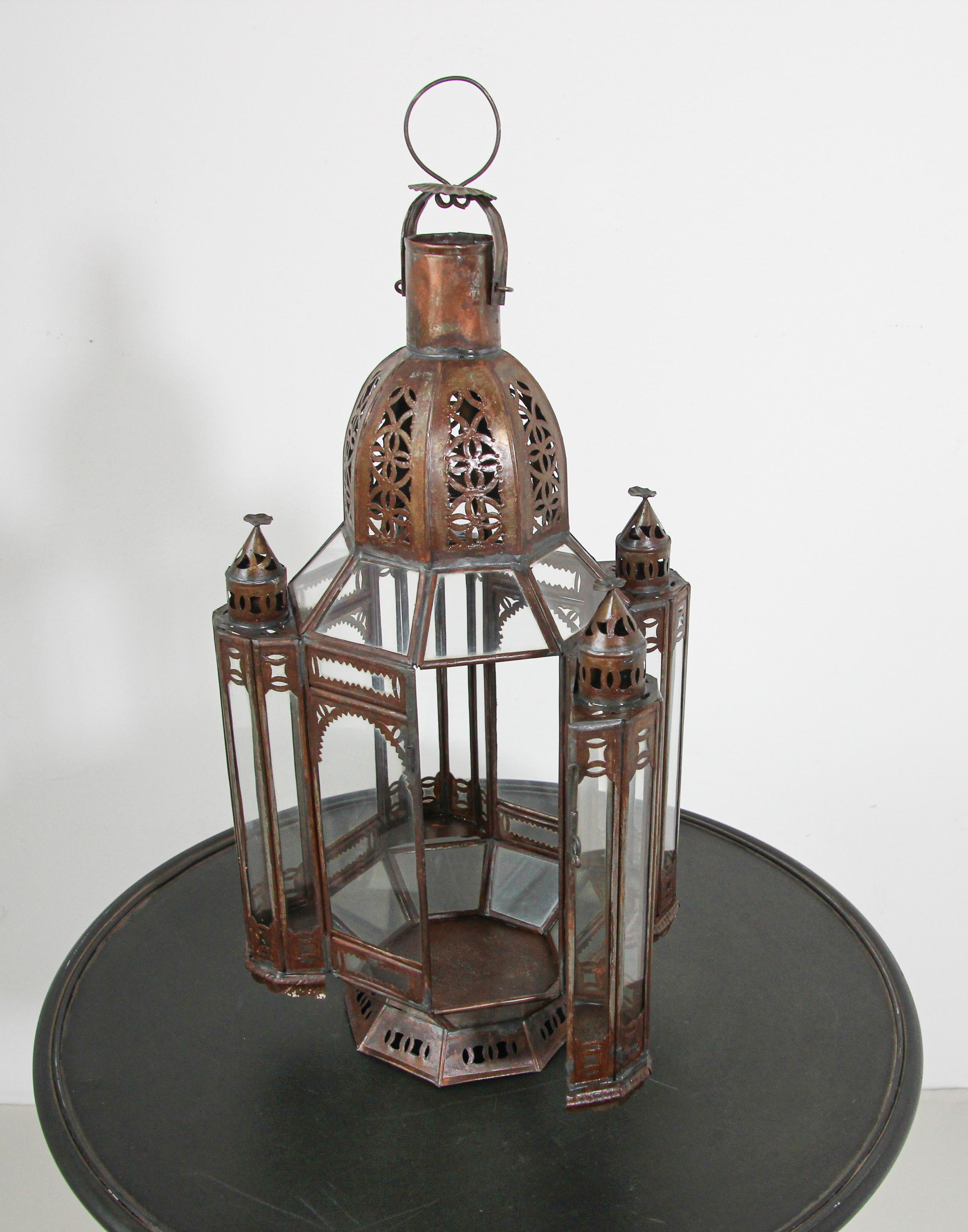 Moroccan Moorish Metal and Clear Glass Candle Lantern 7