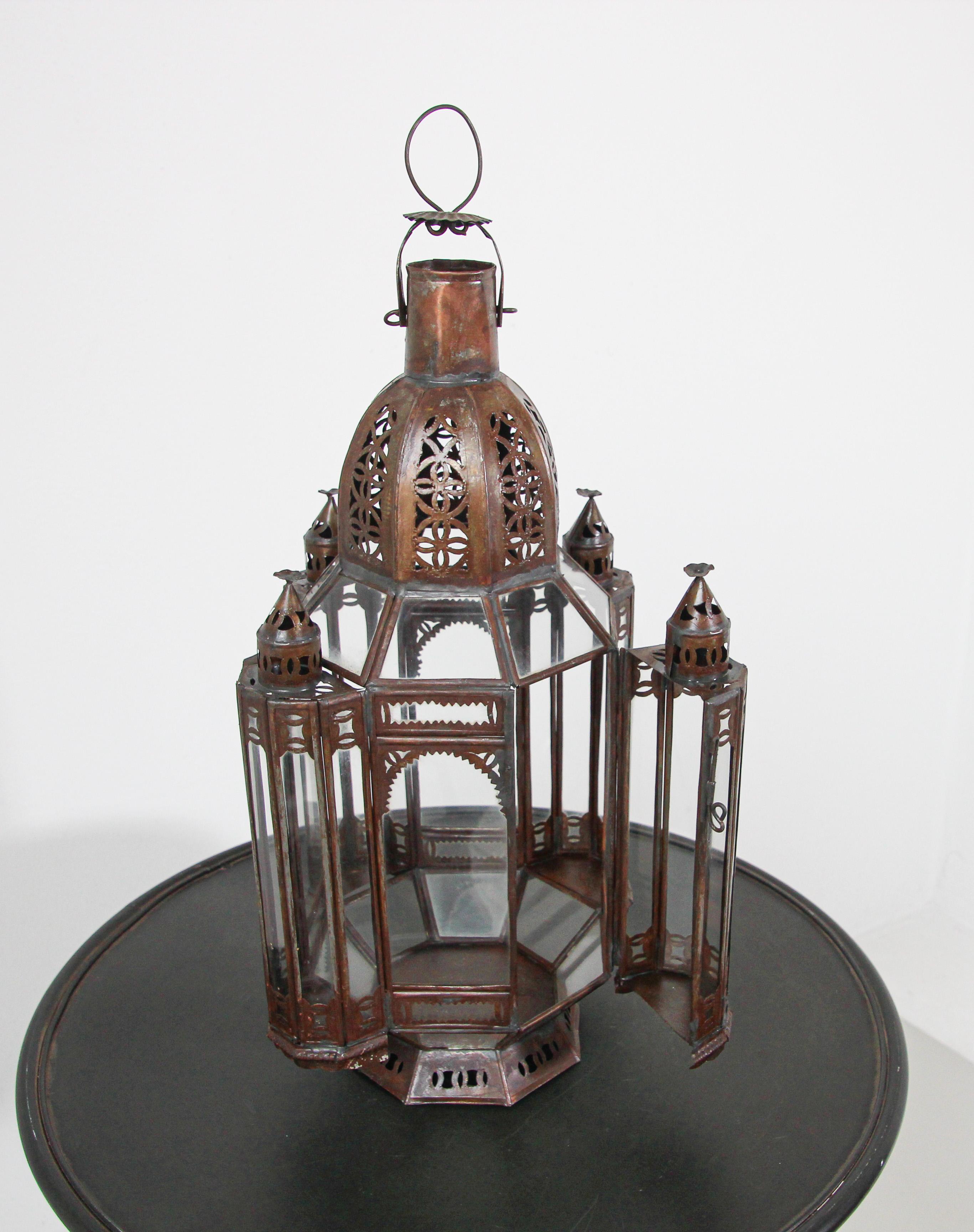 Moroccan Moorish Metal and Clear Glass Candle Lantern 8