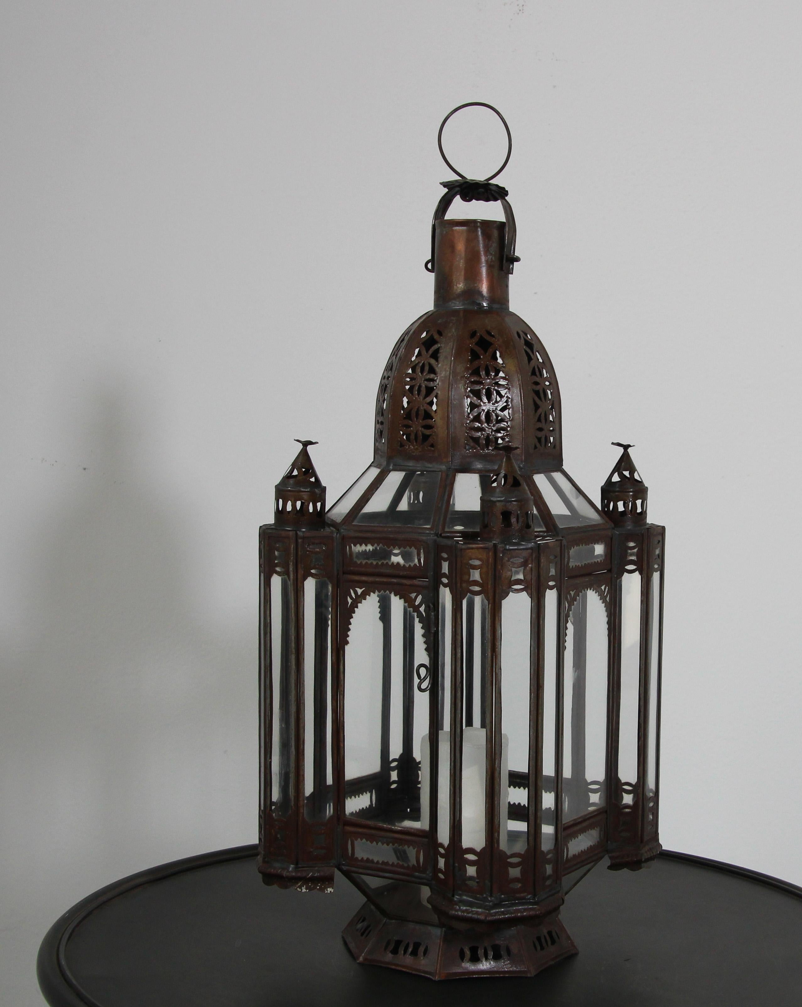 Moroccan Moorish Metal and Clear Glass Candle Lantern 9
