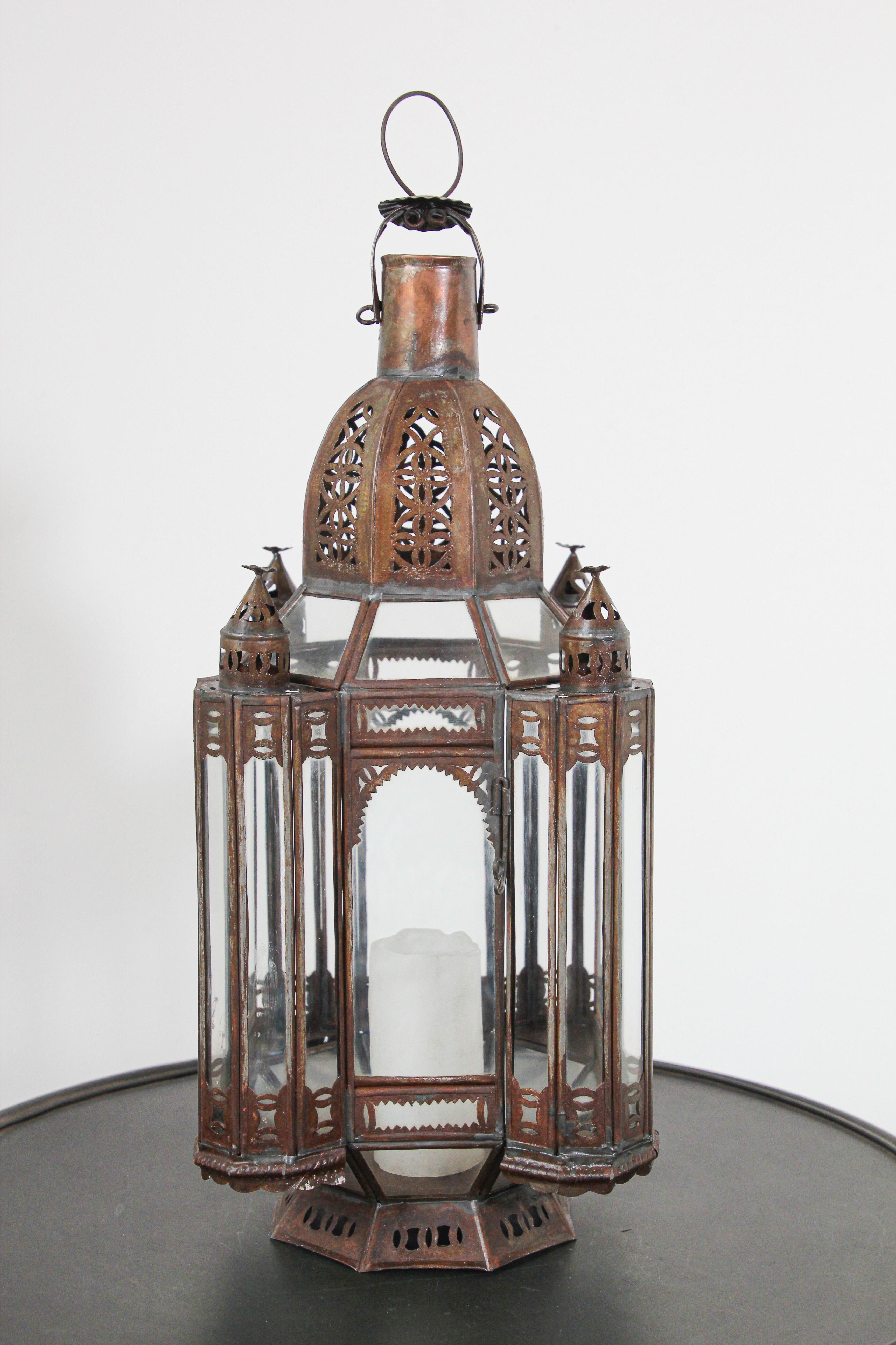 Moroccan Moorish Metal and Clear Glass Candle Lantern 10