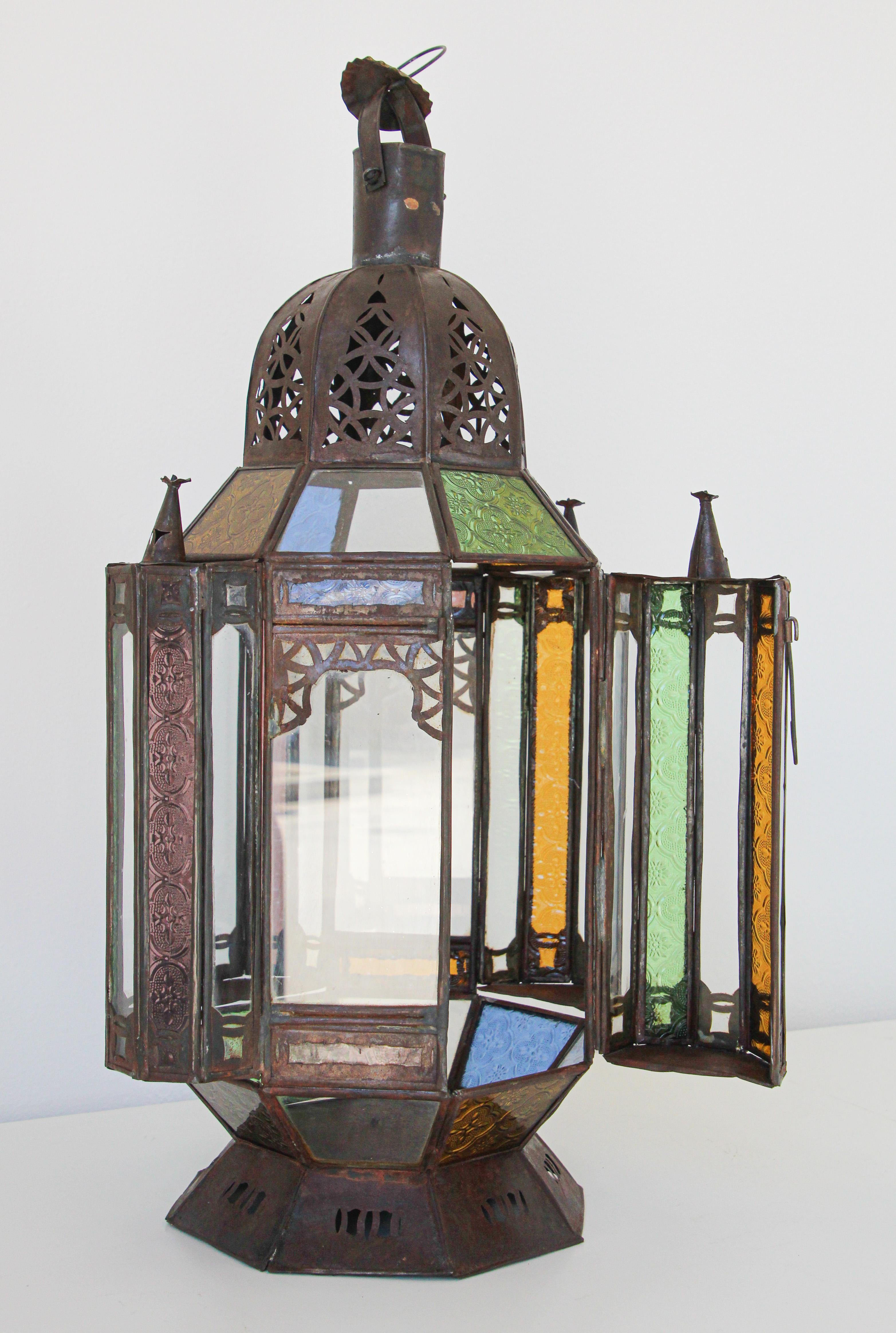 Moroccan Moorish Metal and Glass Candle Lantern 8