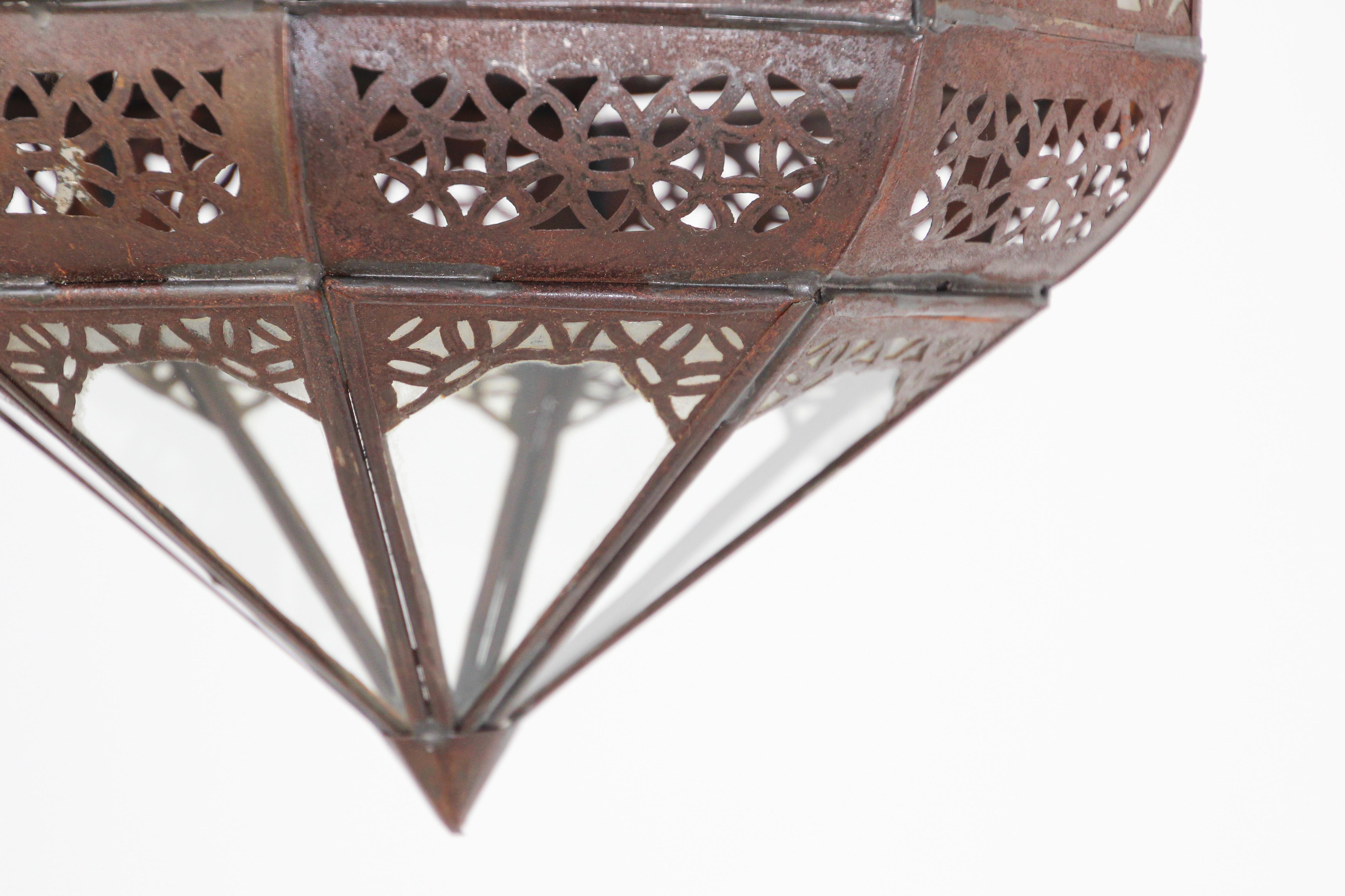 Moroccan Moorish Metal and Glass Lantern For Sale 3
