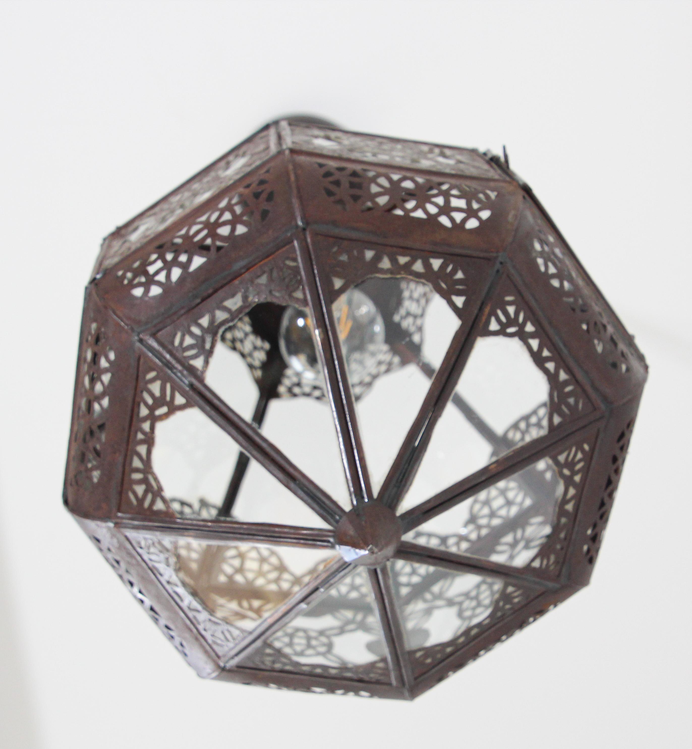 Moroccan Moorish Metal and Glass Lantern For Sale 4