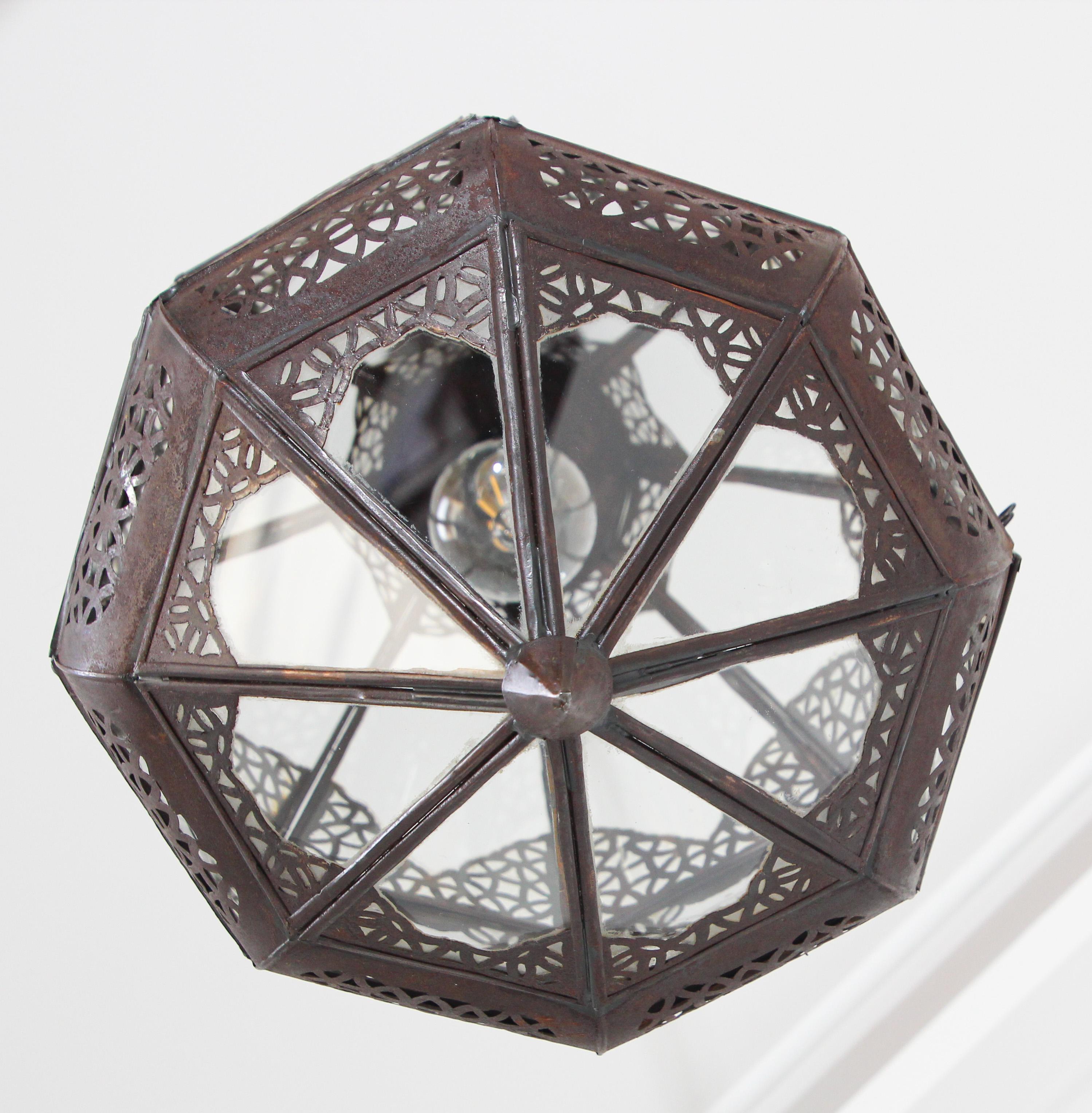 Moroccan Moorish Metal and Glass Lantern For Sale 5