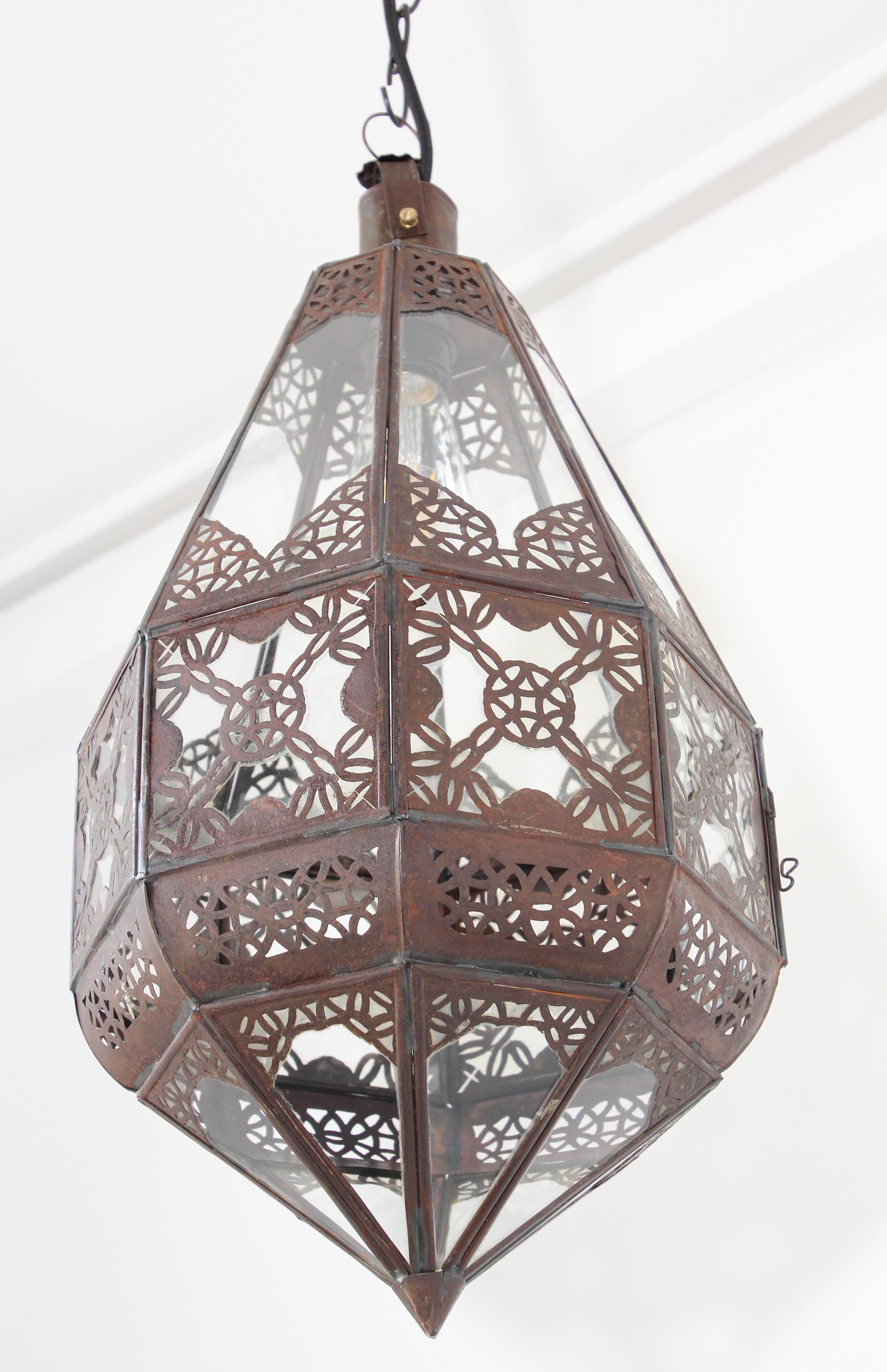 Moroccan Moorish Metal and Glass Lantern For Sale 6