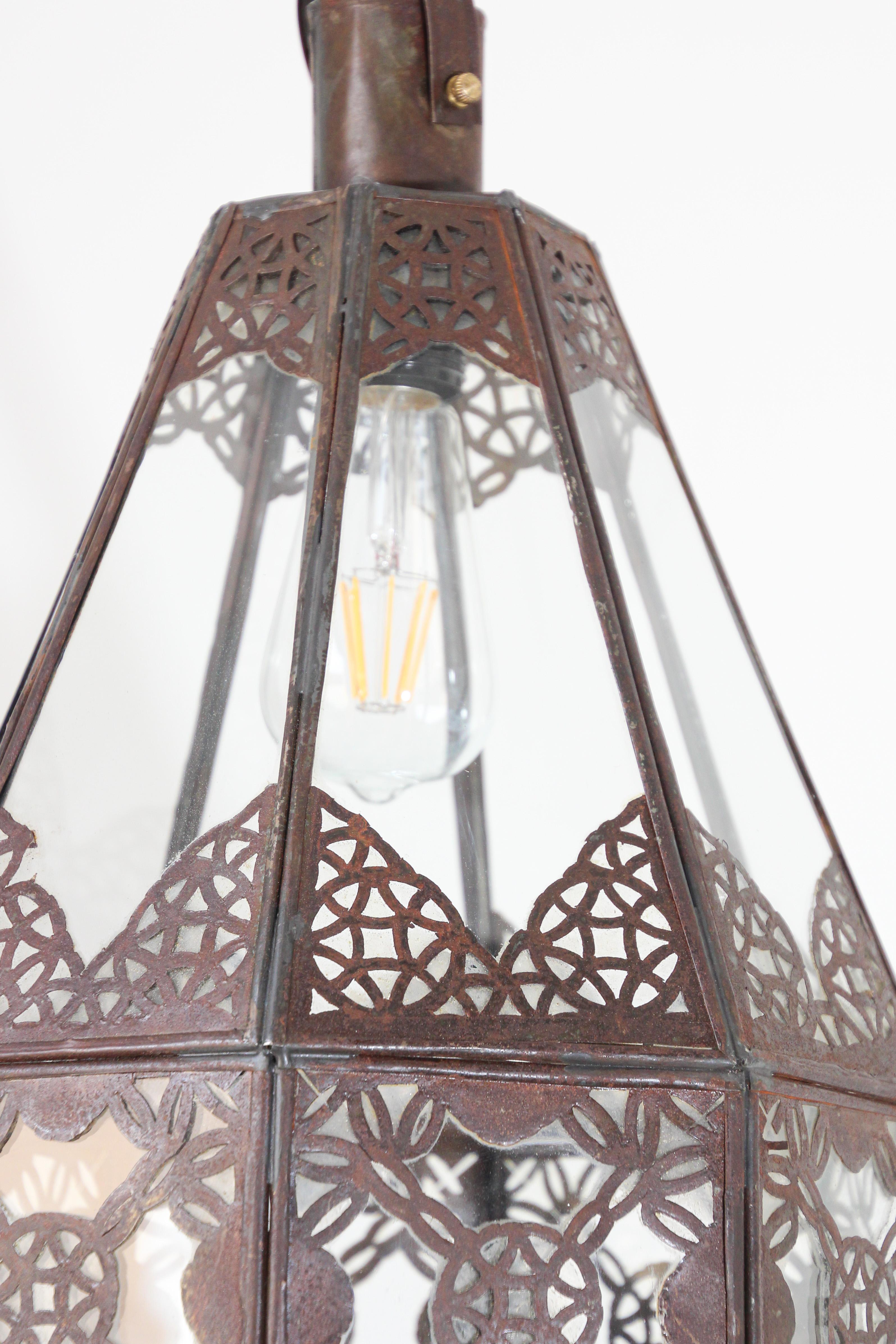 Moroccan Moorish Metal and Glass Lantern For Sale 1