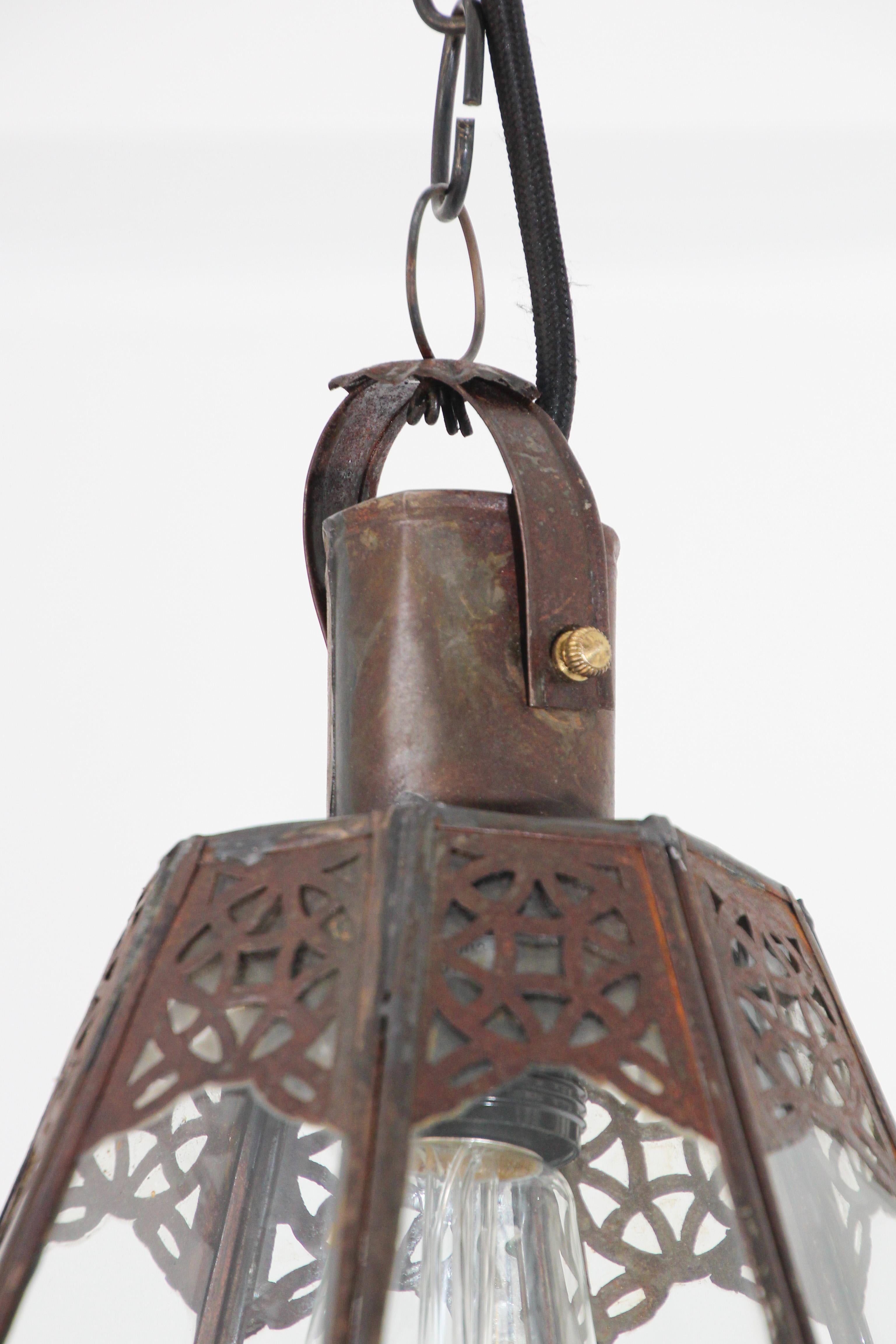 Moroccan Moorish Metal and Glass Lantern For Sale 2