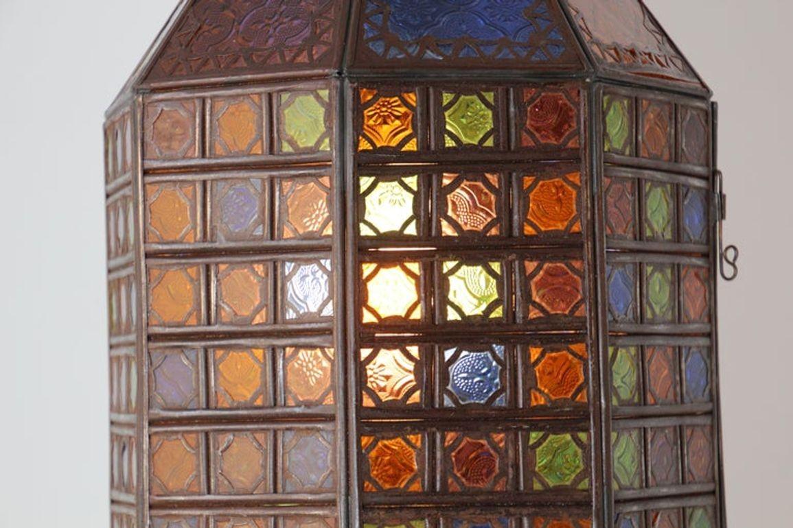 Moroccan Moorish Metal Light Fixture with Stained Glass 4
