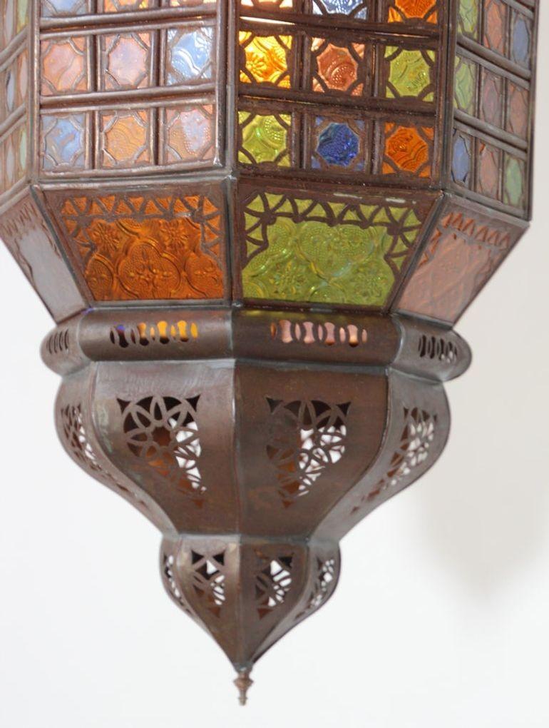 Moroccan Moorish Metal Light Fixture with Stained Glass 5