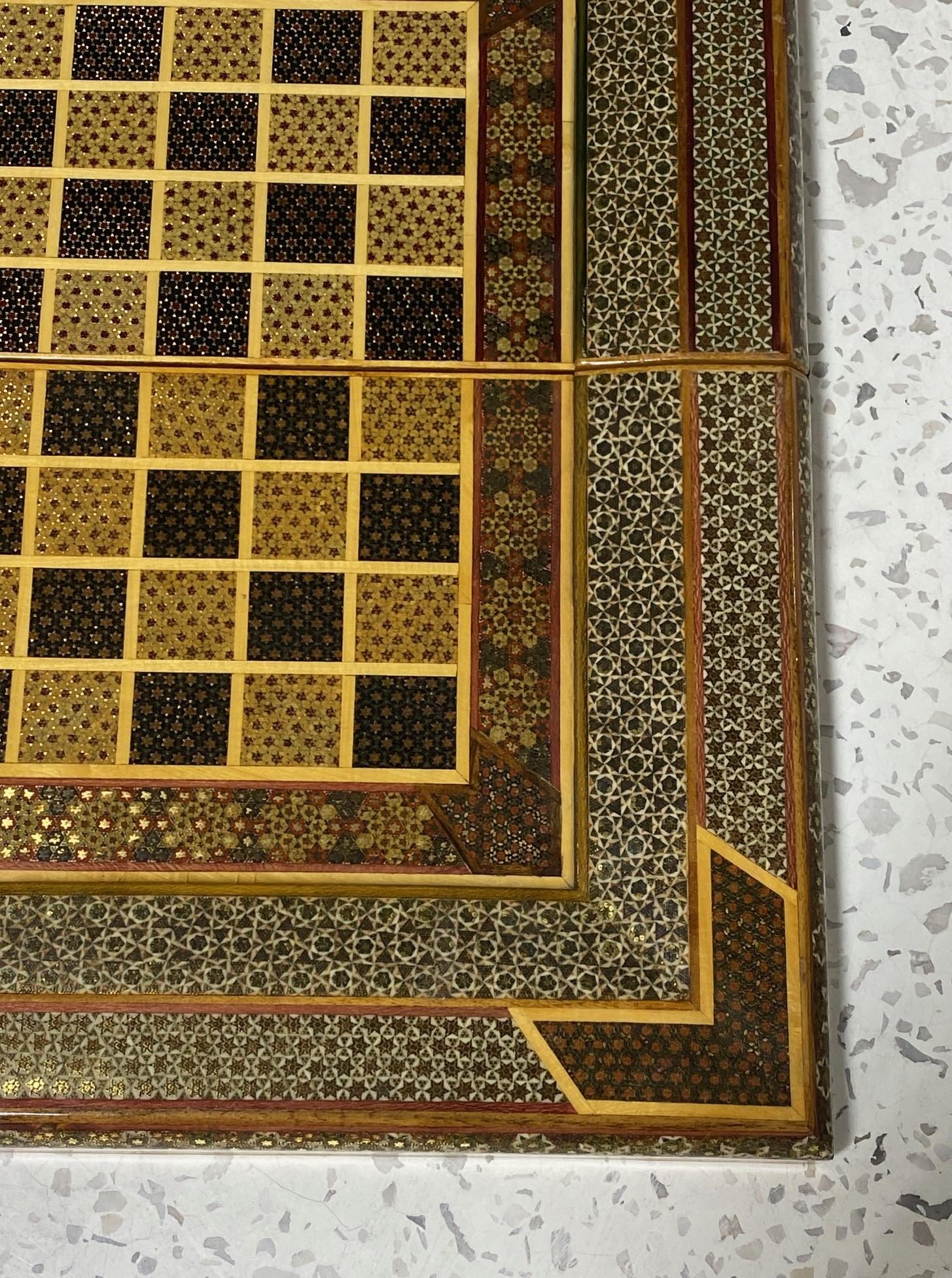 Moroccan Moorish Middle Eastern Inlaid Micro Mosaic Backgammon and Chess Board In Good Condition For Sale In Studio City, CA