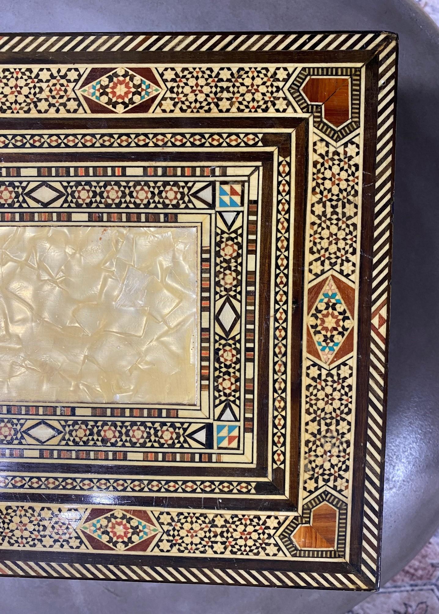 Moroccan Moorish Middle Eastern Large Inlaid Wood Micro Mosaic Jewelry Box For Sale 1