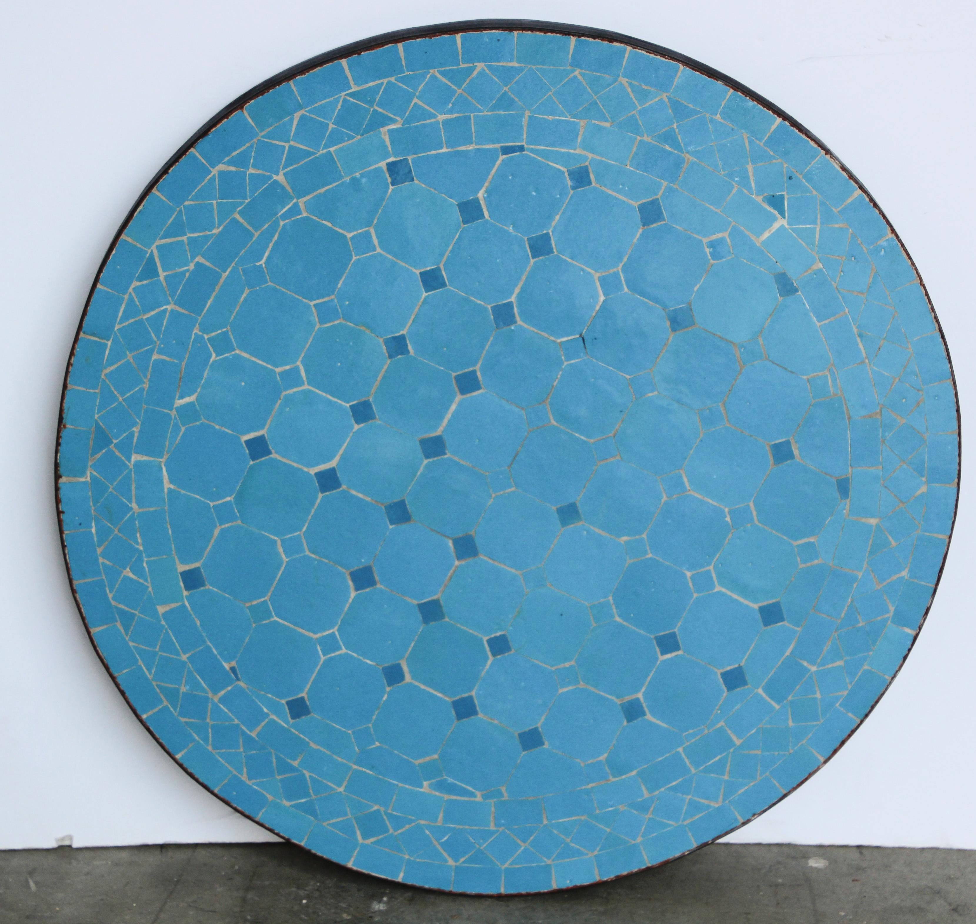 Moroccan Moorish Mosaic Tile Blue Color Side Table on Iron Base 5