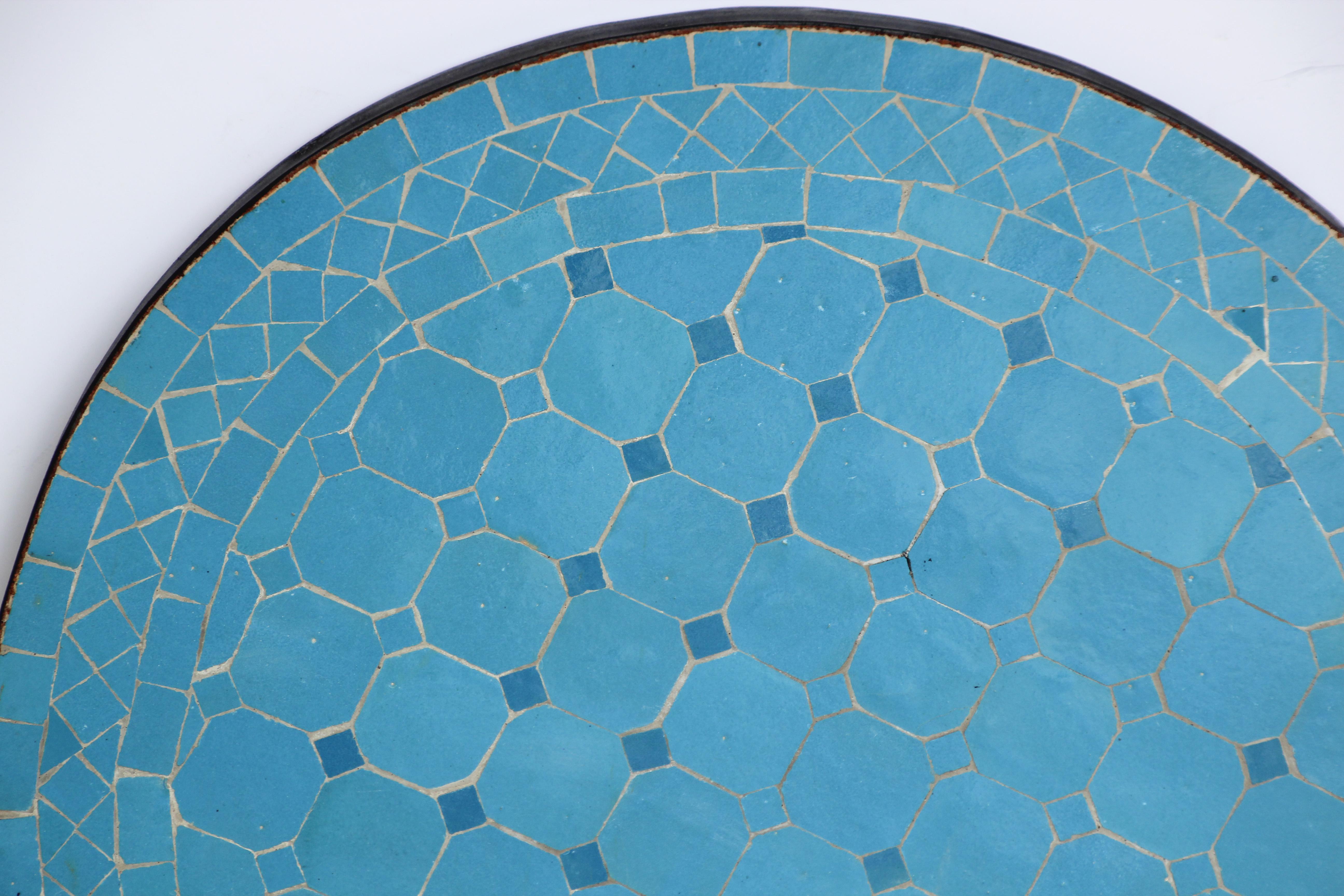 Moroccan Moorish Mosaic Tile Blue Color Side Table on Iron Base 6