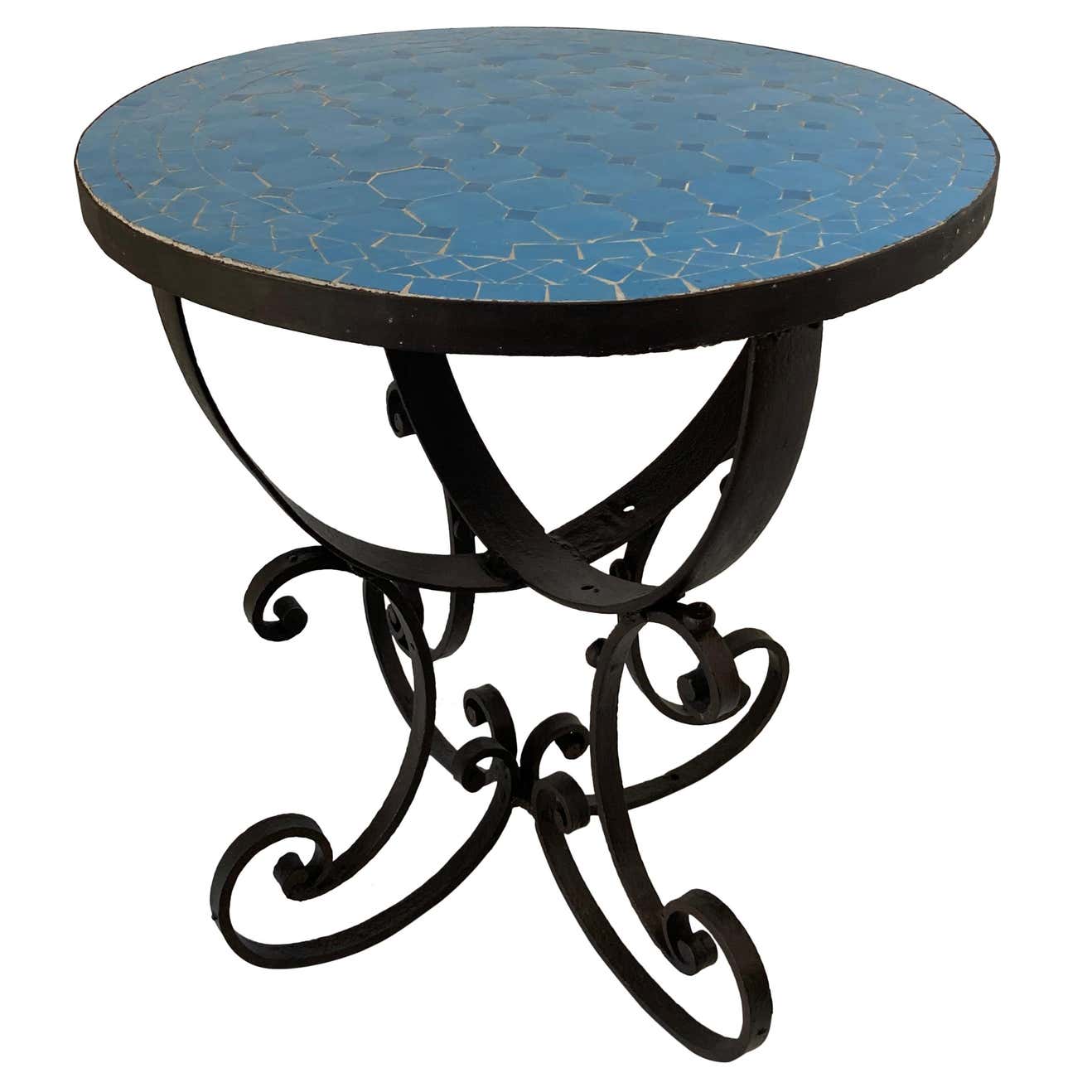 Moroccan Moorish Mosaic Tile Blue Color Side Table on Iron Base For ...