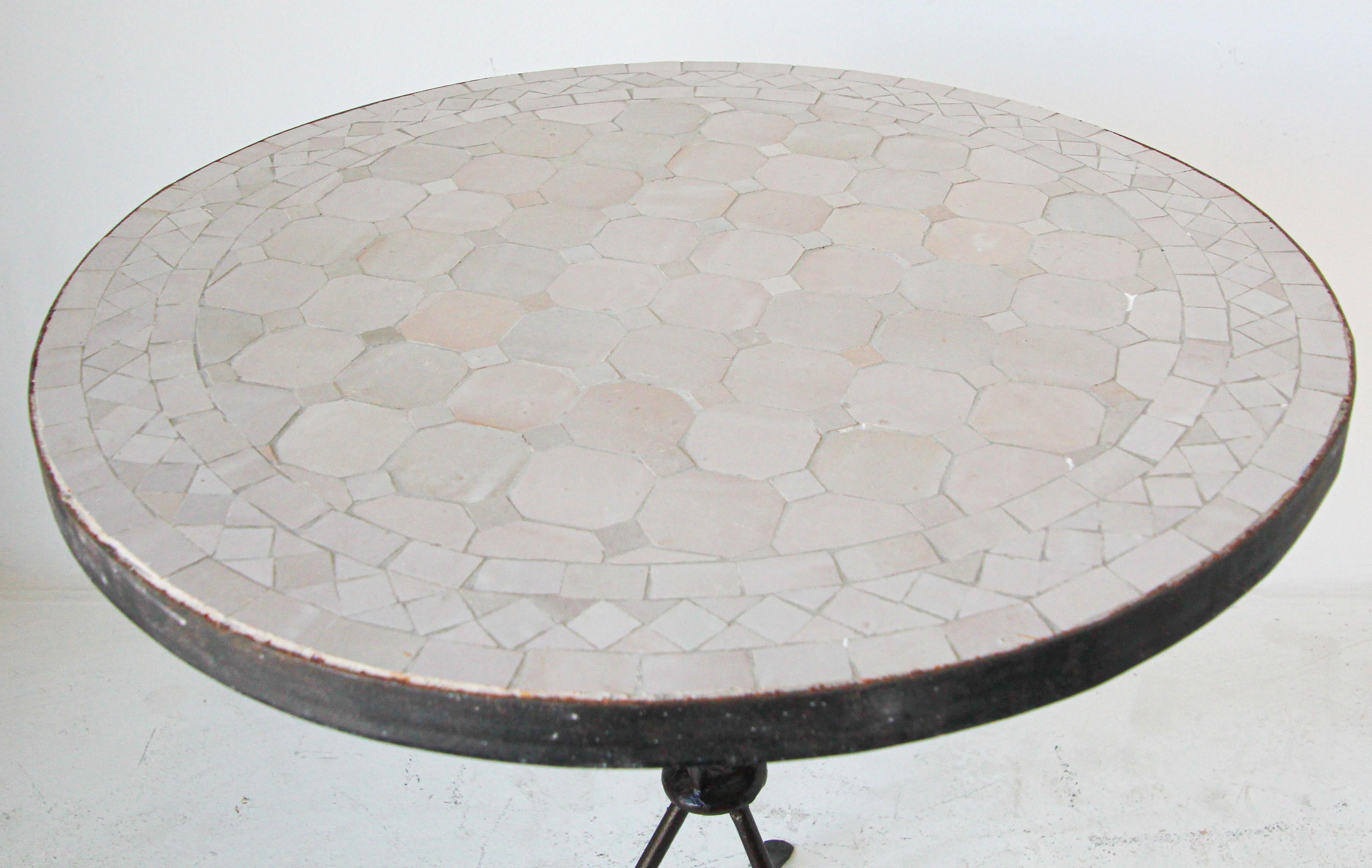 20th Century Moroccan Moorish Mosaic Tile Ivory-White Color Side Table