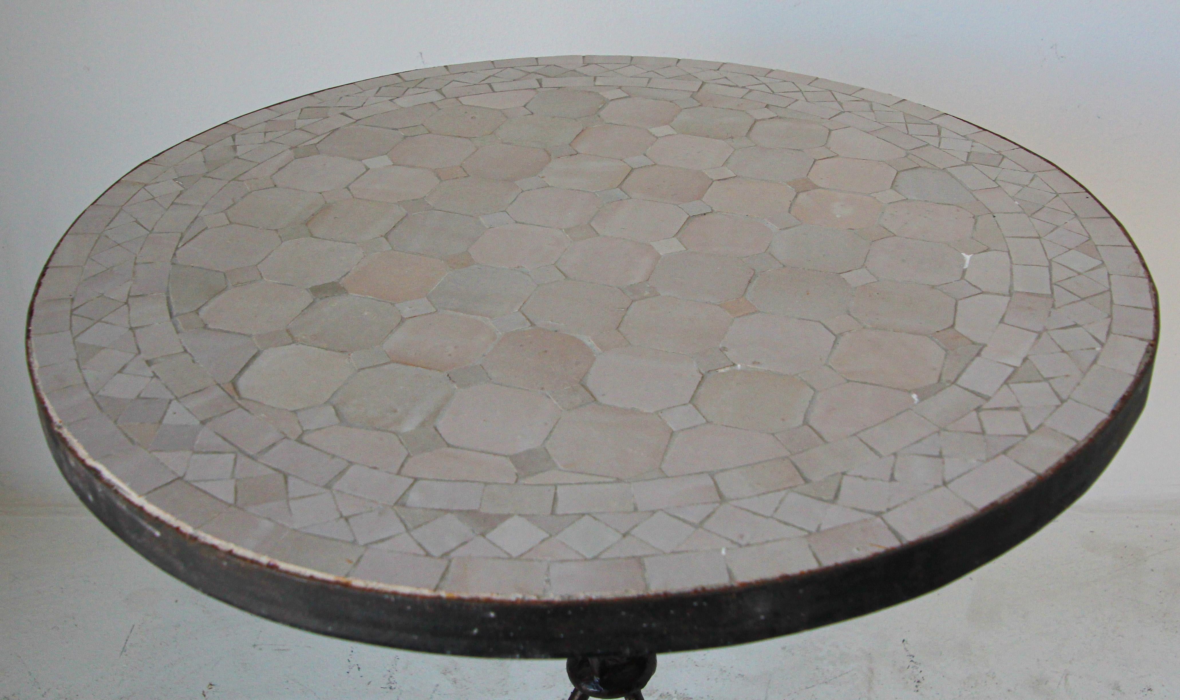 Ceramic Moroccan Moorish Mosaic Tile Ivory-White Color Side Table