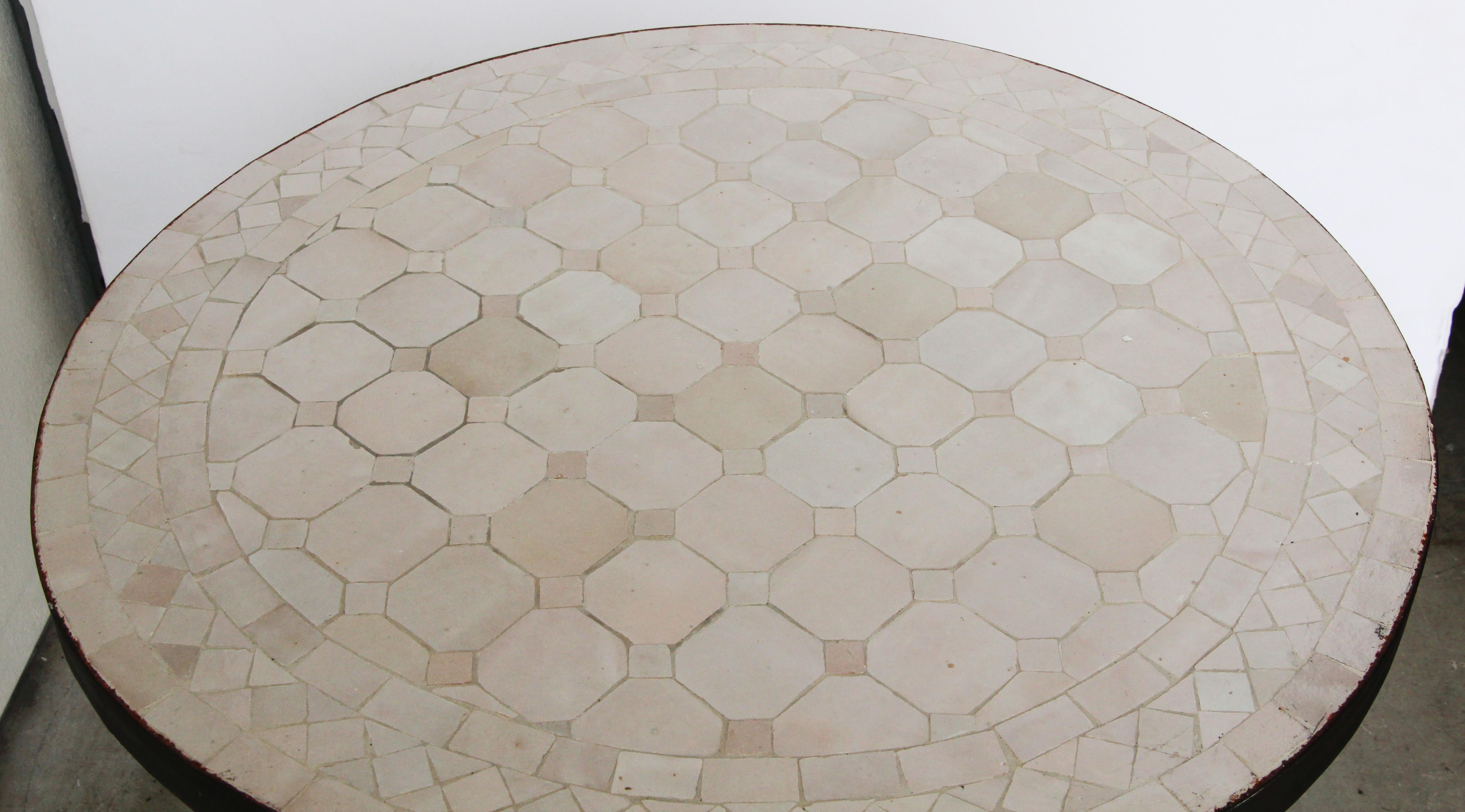 Moroccan Moorish Mosaic Tiles Ivory-White Color Side Table 5