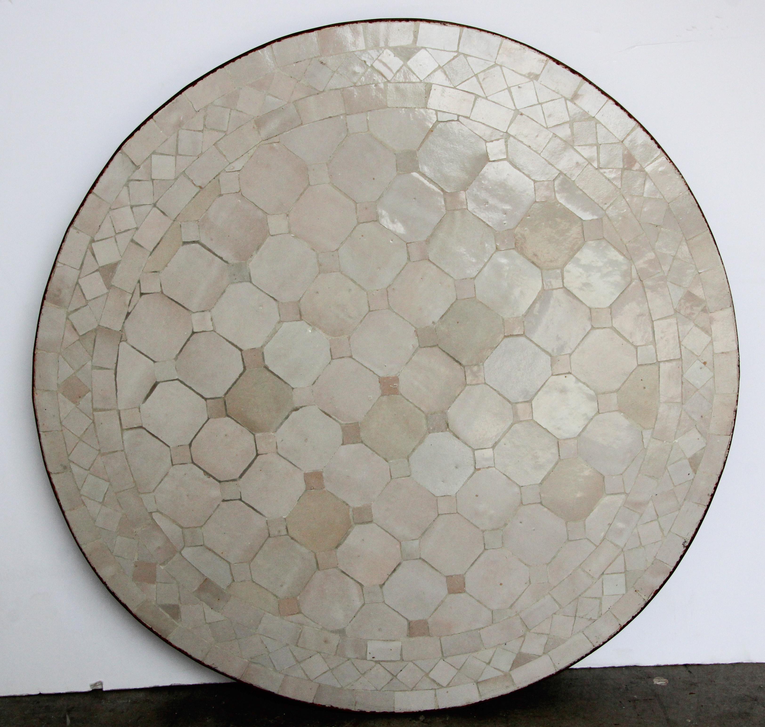 Ceramic Moroccan Moorish Mosaic Tiles Ivory-White Color Side Table