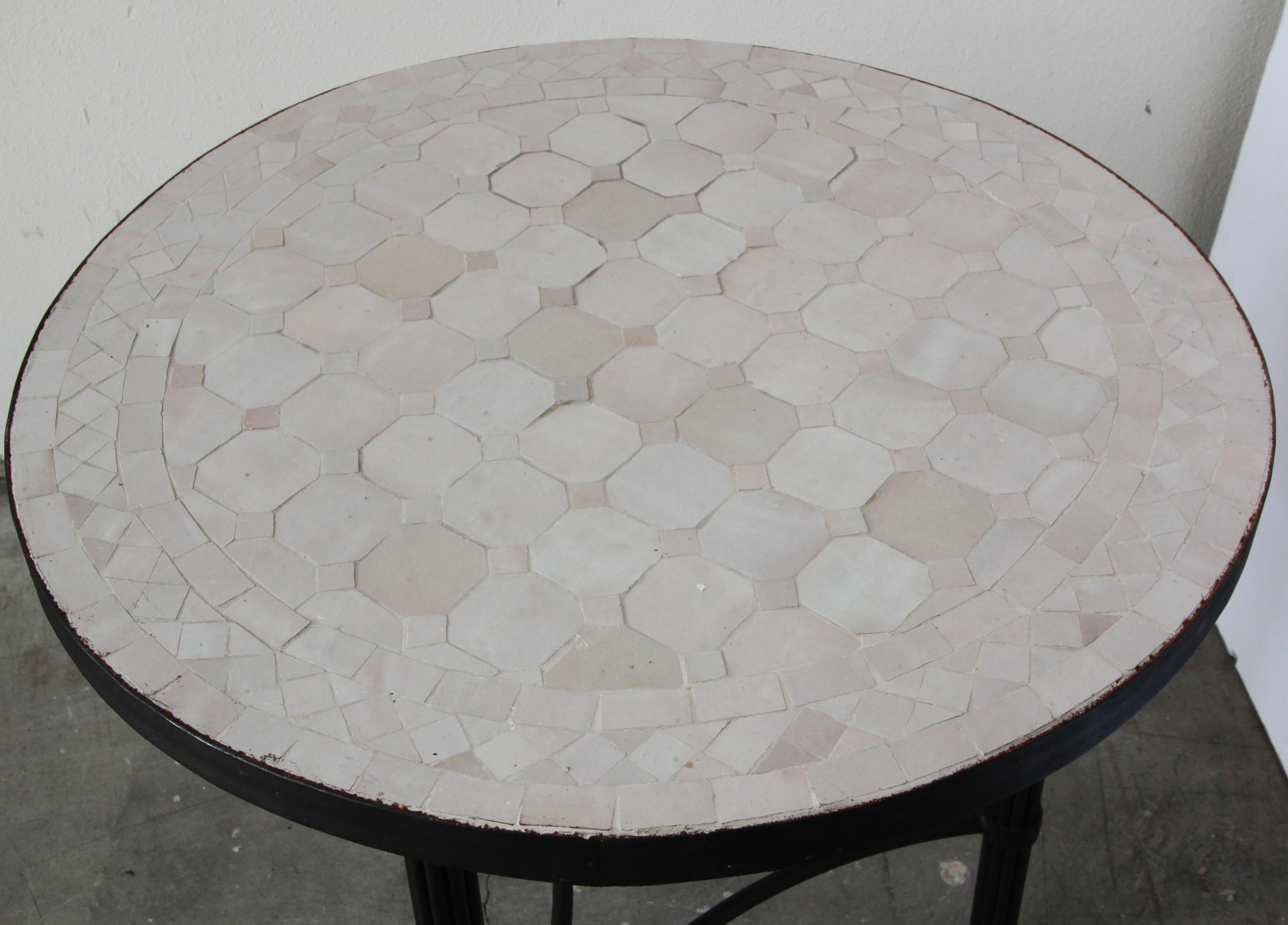 Moroccan Moorish Mosaic Tiles Ivory-White Color Side Table 3