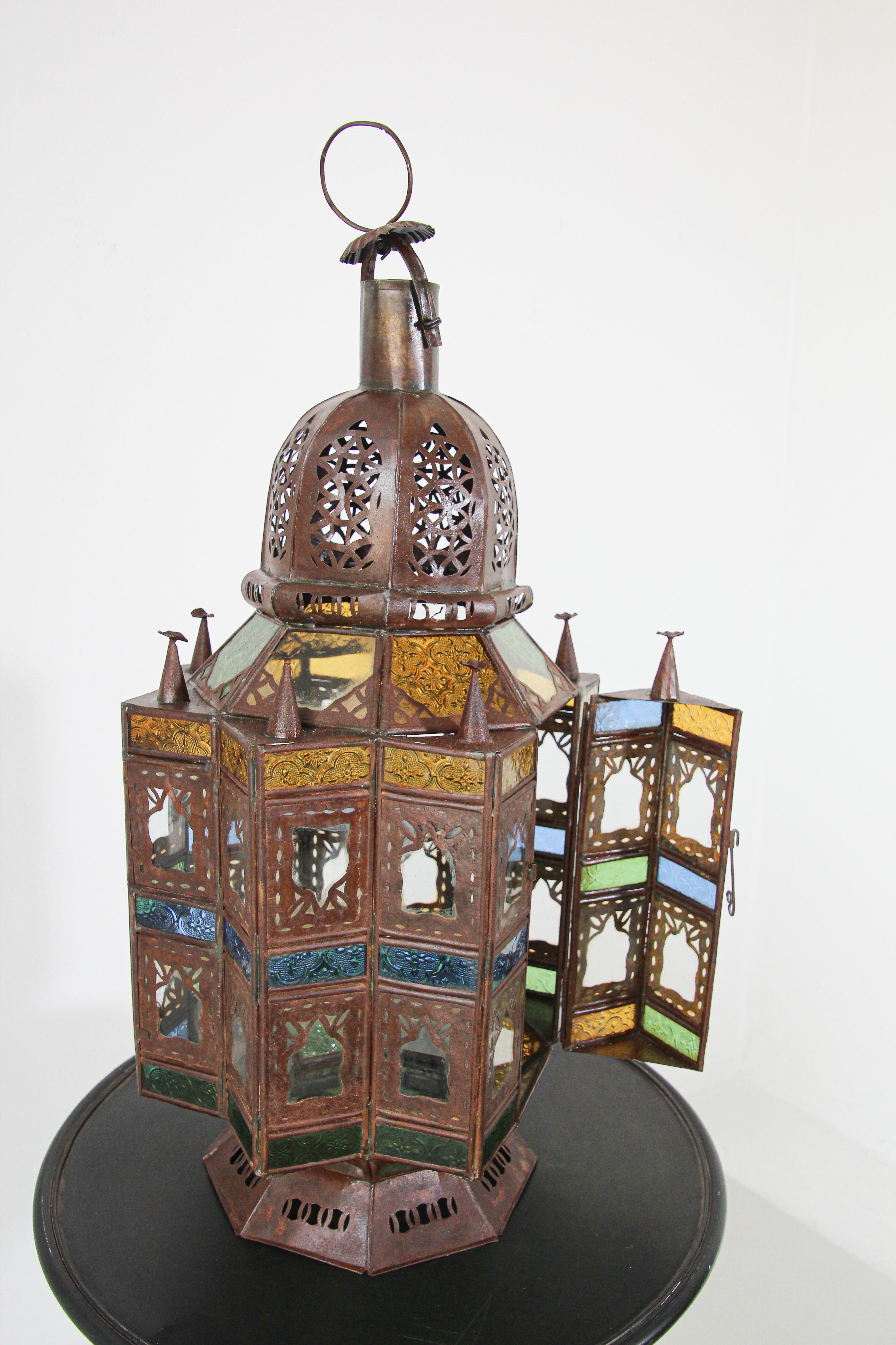 Moroccan Moorish Multi-Color Glass Lantern in Star Shape 7