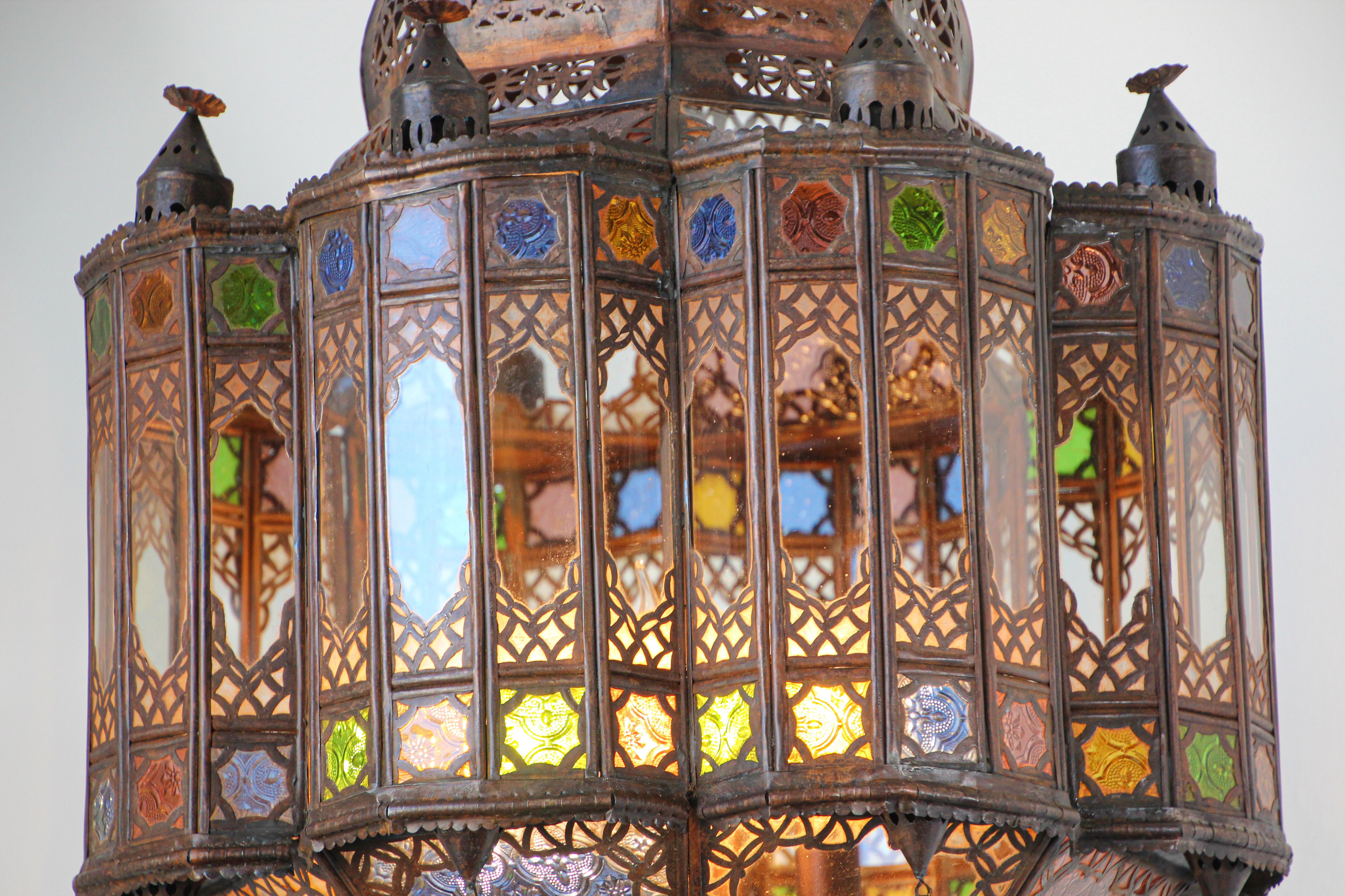Hand-Crafted Moroccan Moorish Multicolor Glass Light Fixture