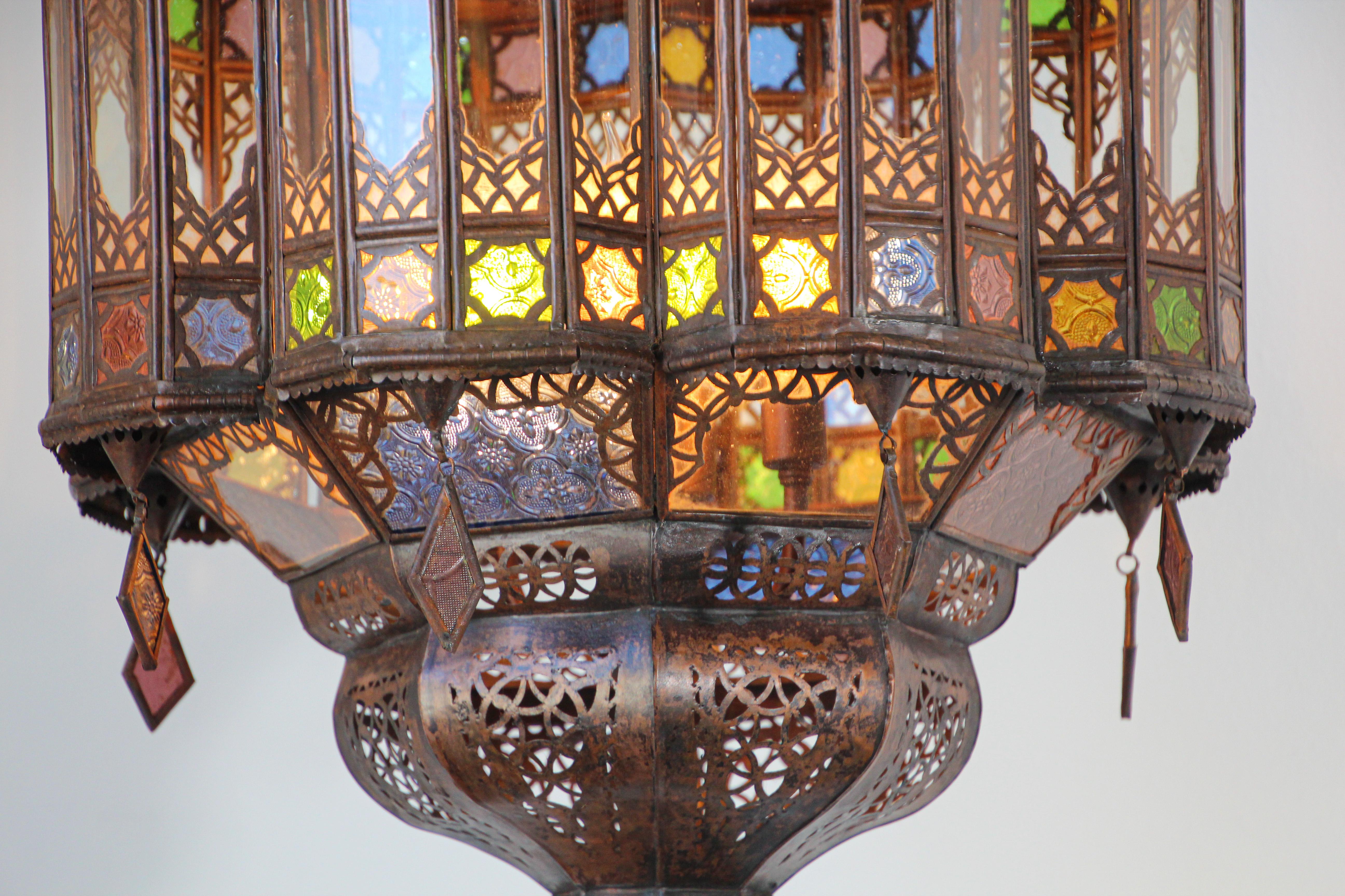 20th Century Moroccan Moorish Multicolor Glass Light Fixture