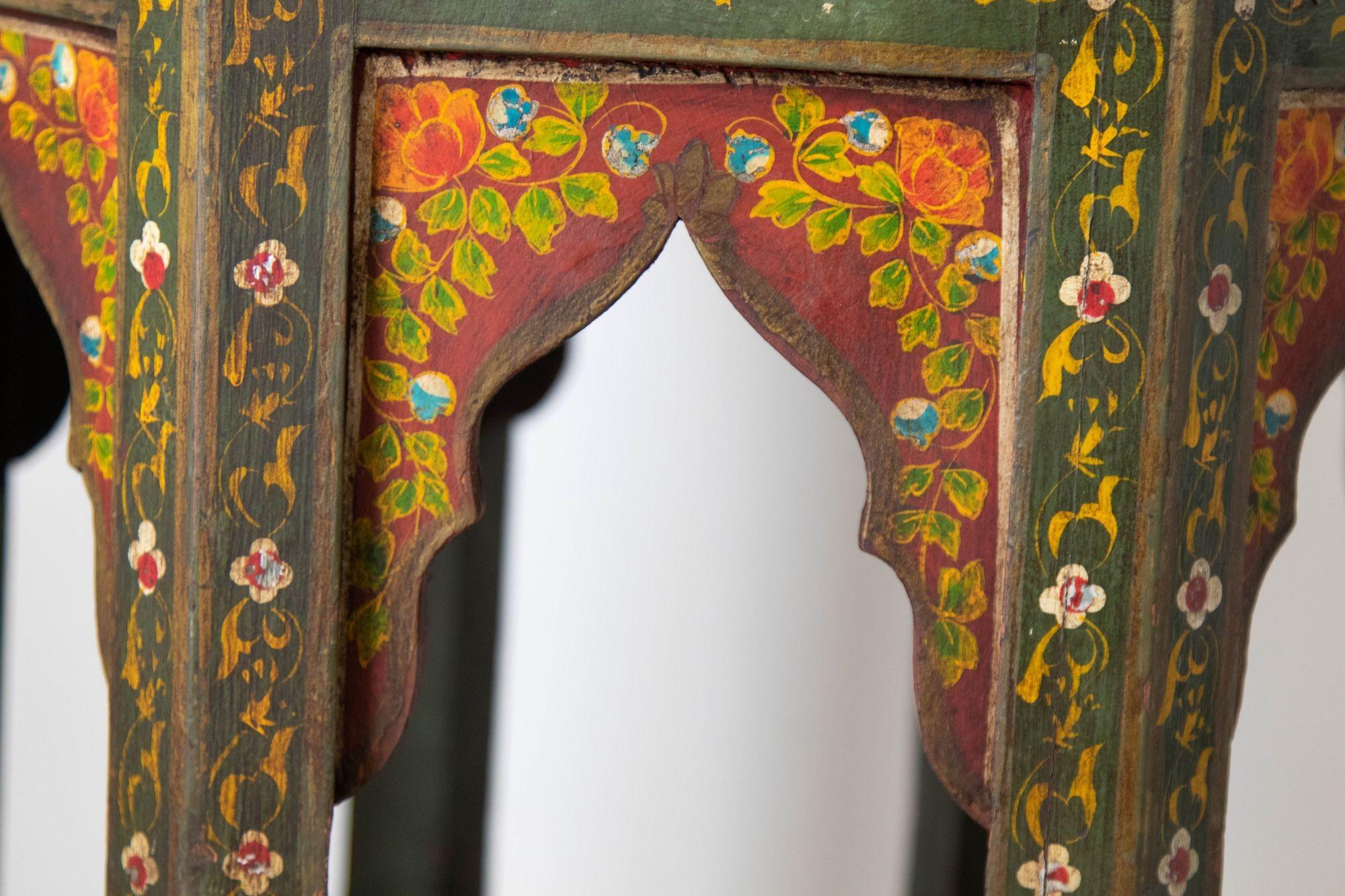 Moroccan Moorish Octagonal Side Table Hand-Painted Wood 6