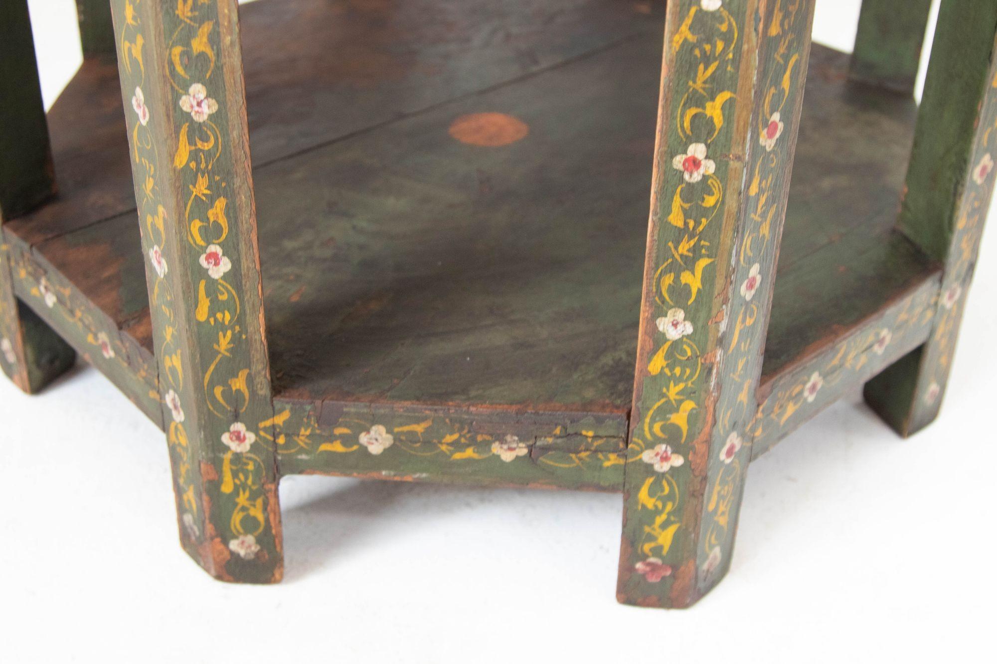 Moroccan Moorish Octagonal Side Table Hand-Painted Wood 9