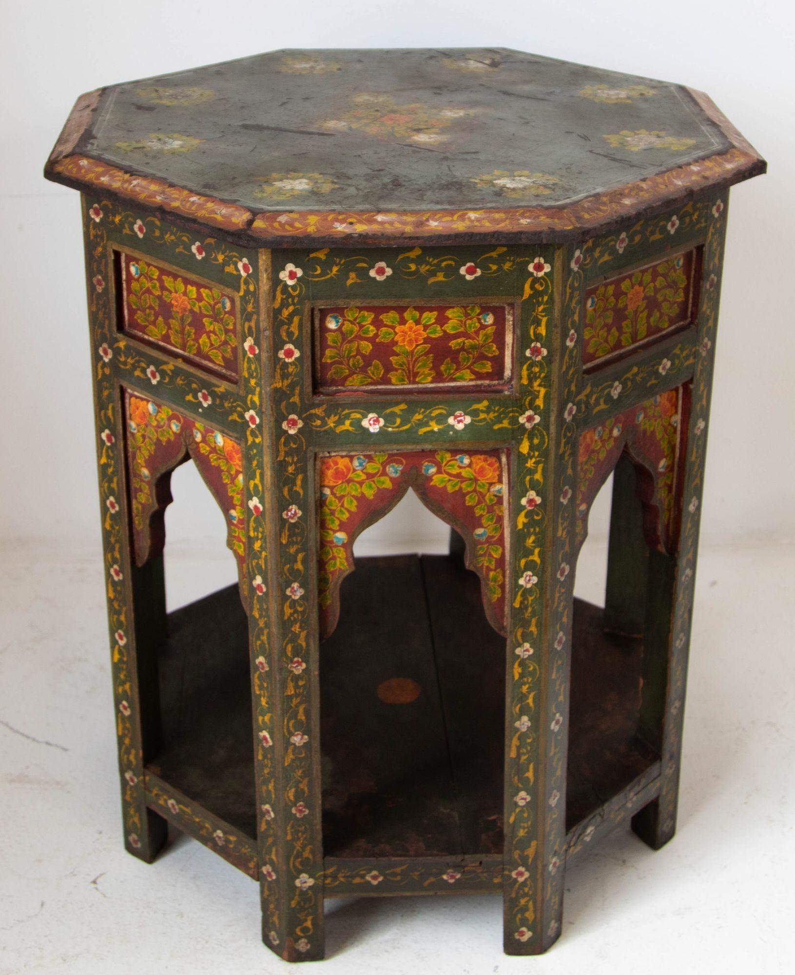 Moroccan Moorish Octagonal Side Table Hand-Painted Wood 14