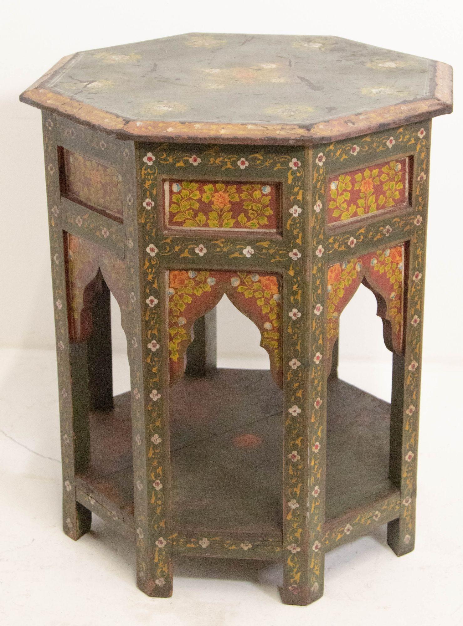 Moroccan Moorish Octagonal Side Table Hand-Painted Wood 15
