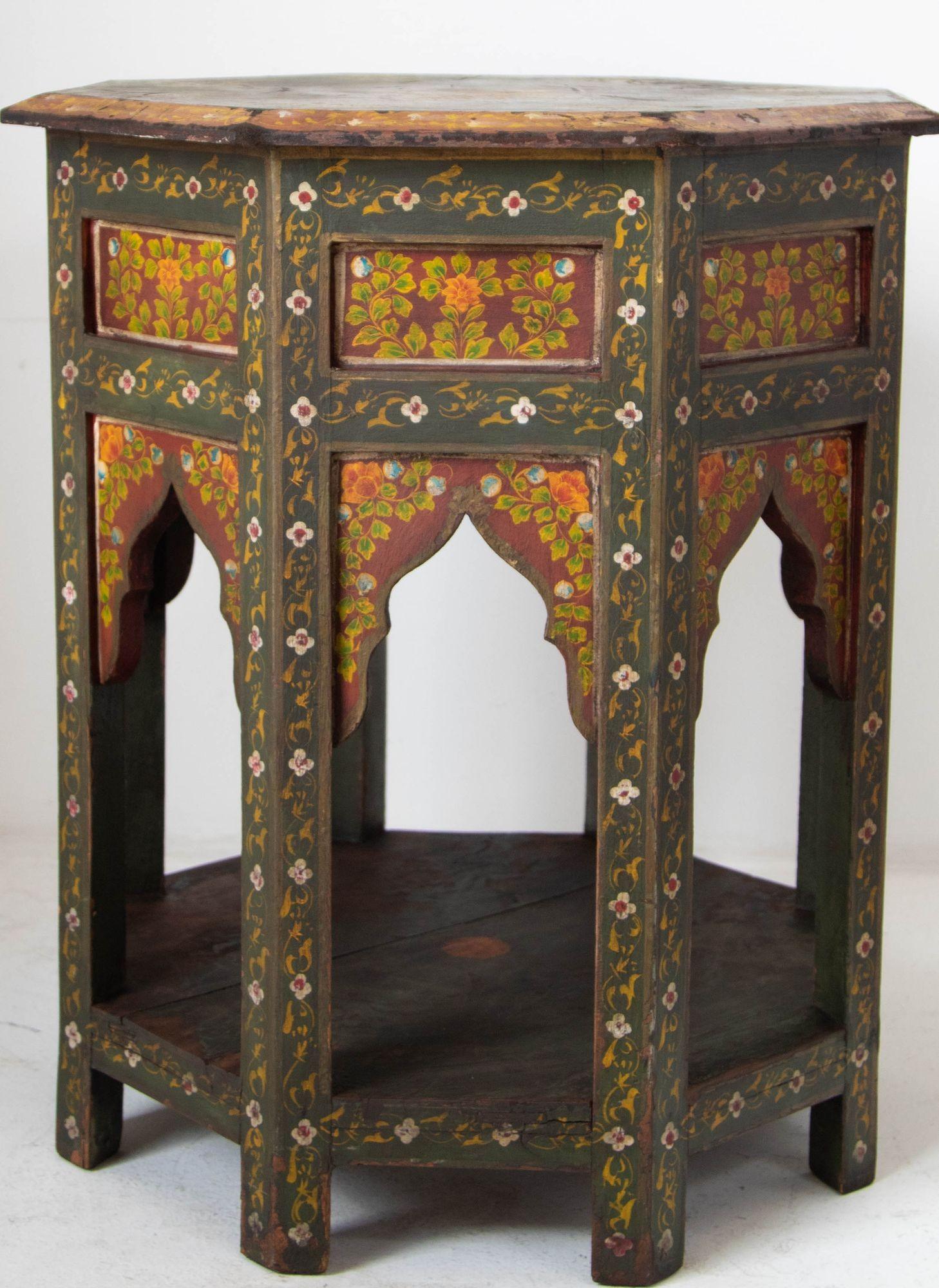 Moroccan Moorish Octagonal Side Table Hand-Painted Wood 1